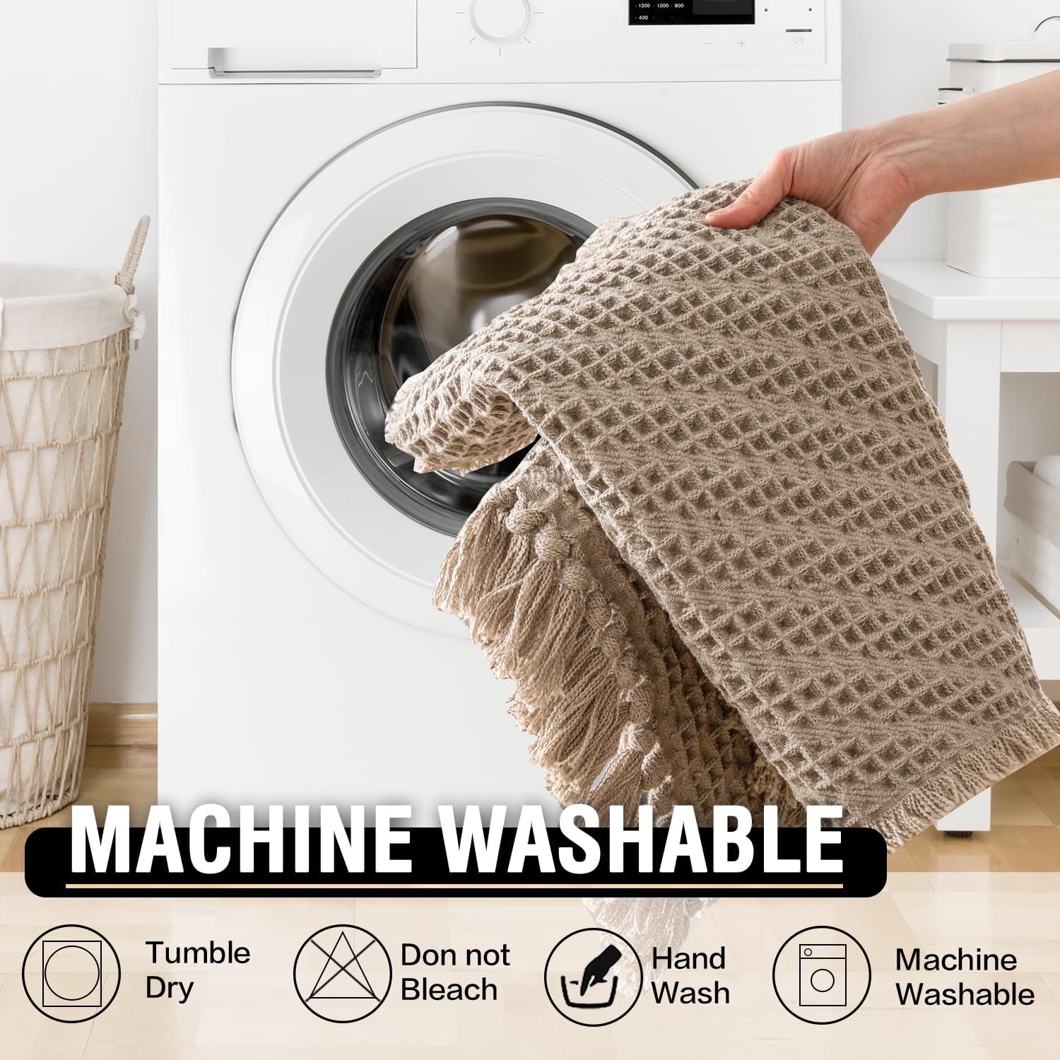 Waffle Bath Mat Super Absorbent Boho Bath Mat Non Slip Bath Rugs for Bathroom Floor Machine Washable Dry Fast Bathroom Rugs with Handmade Tassels, 17" X 24", Irish Cream