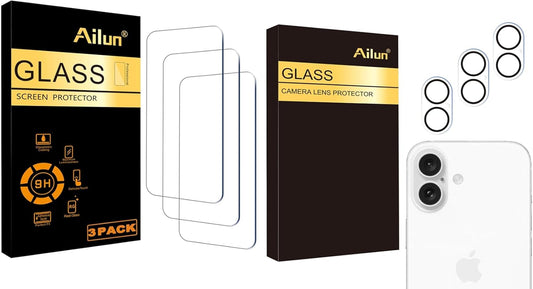 Screen Protector for Iphone 16 / Iphone 15 / Iphone 15 Pro 3 Pack Tempered Glass and 3 Pack Lens Protector for Iphone 16/16 Plus