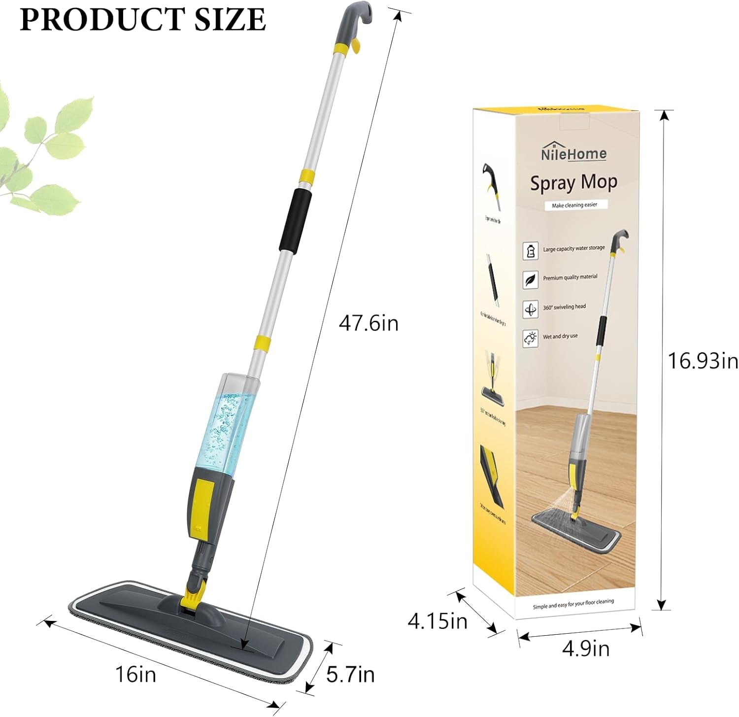 Spray Mop for Floor Cleaning, Dust Mop with 3 Pcs Washable Pads and 400 Ml Refillable Bottle for Household or Commercial Use Wet Mop for Hardwood Laminate Tile Ceramic