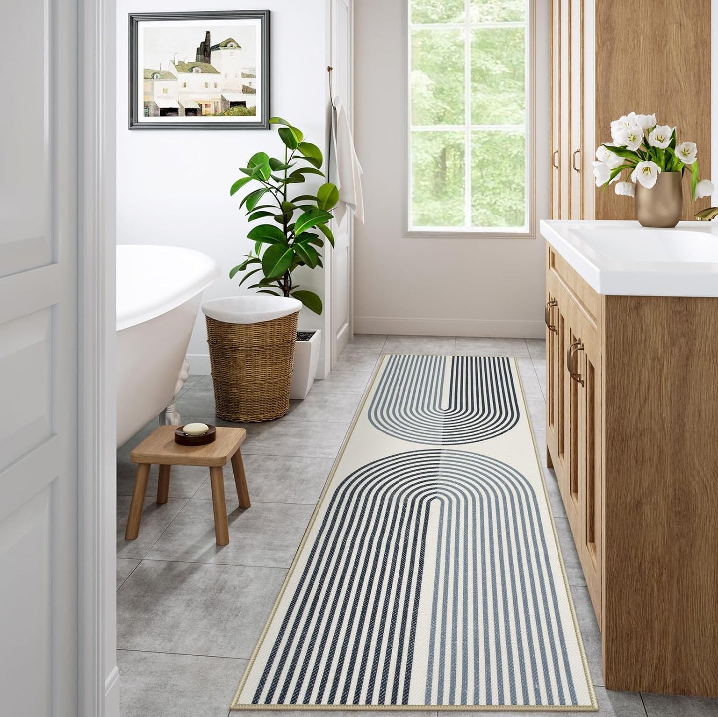 Rainbow Kitchen Runner Rug, 2X6 Boho Bathroom Laundry Room Rug, Modern Washable Non Slip Non Shedding Stain Resistant Black Carpet Runners for Hallway 6Ft Entryway Bath