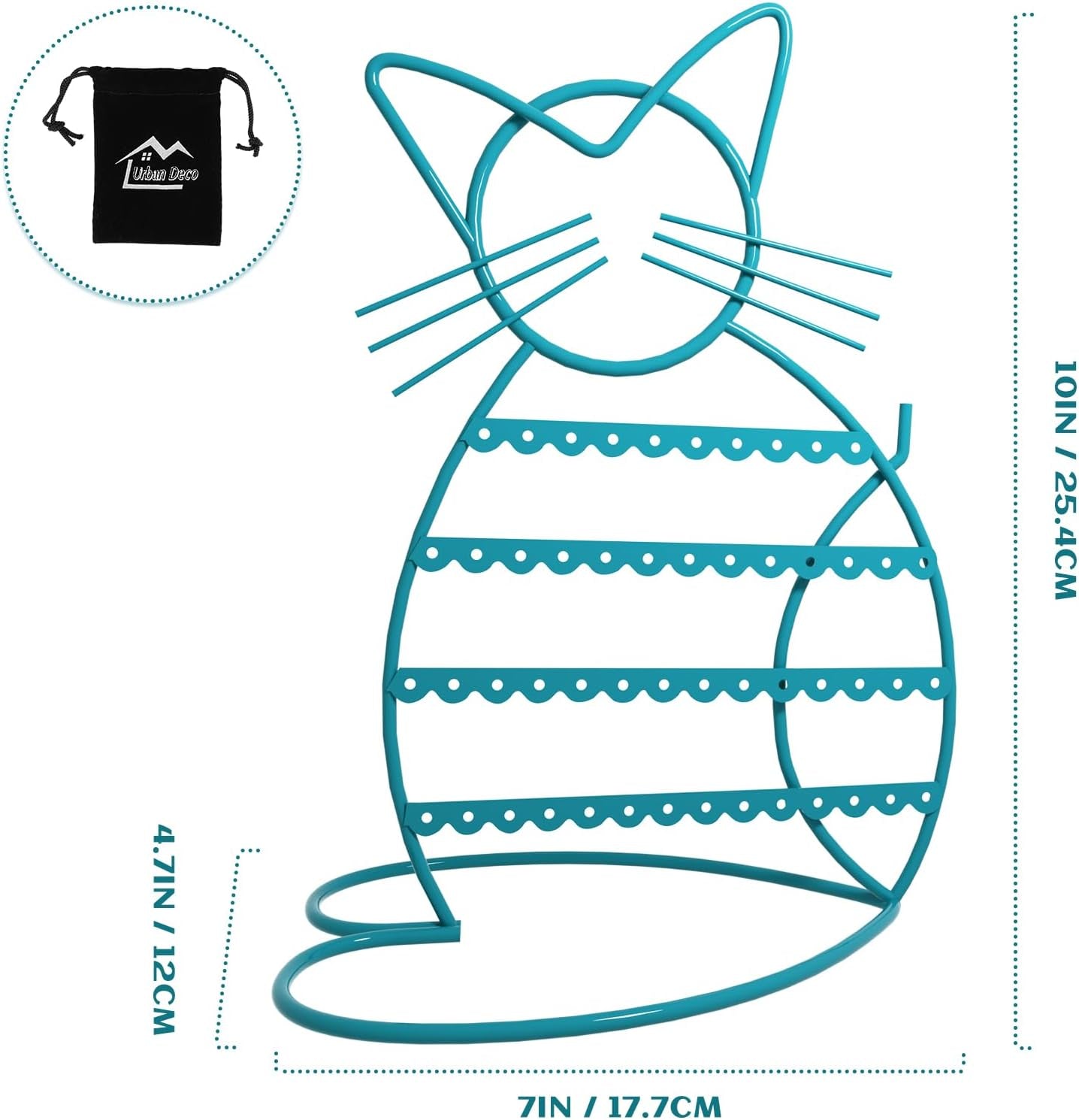 Jewelry Organizer Stand Cat Shaped Earring Holder Organizer Metal 48 Stud Earring Holes Jewelry Holder, Metal Jewelry Display Vanity Organizer for Girls - Blue