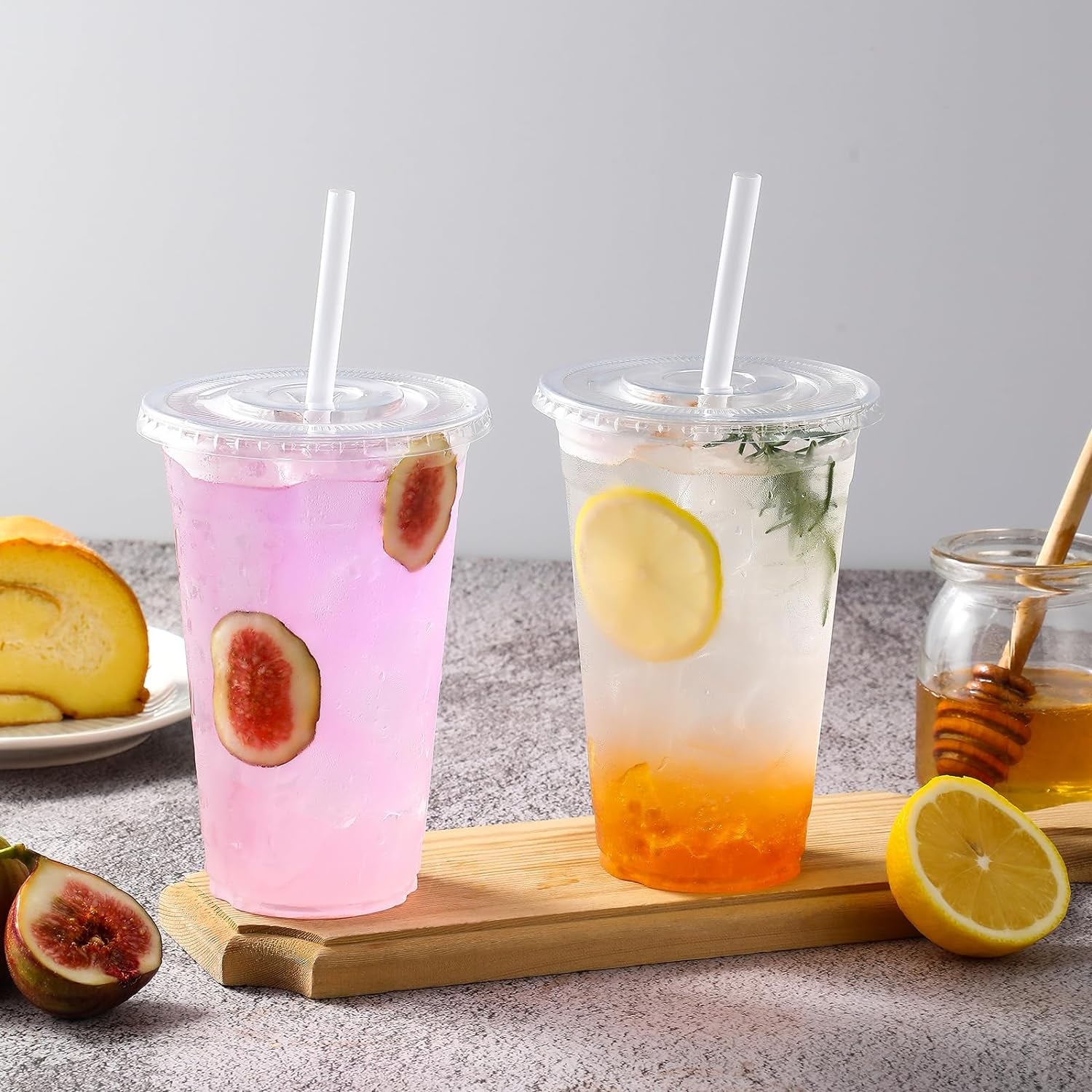 [100 Sets 12 Oz Clear Plastic Cups with Lids and Straws, Disposable Cups with Lids for Iced Coffee, Smoothie, Milkshake and Cold Drinks.