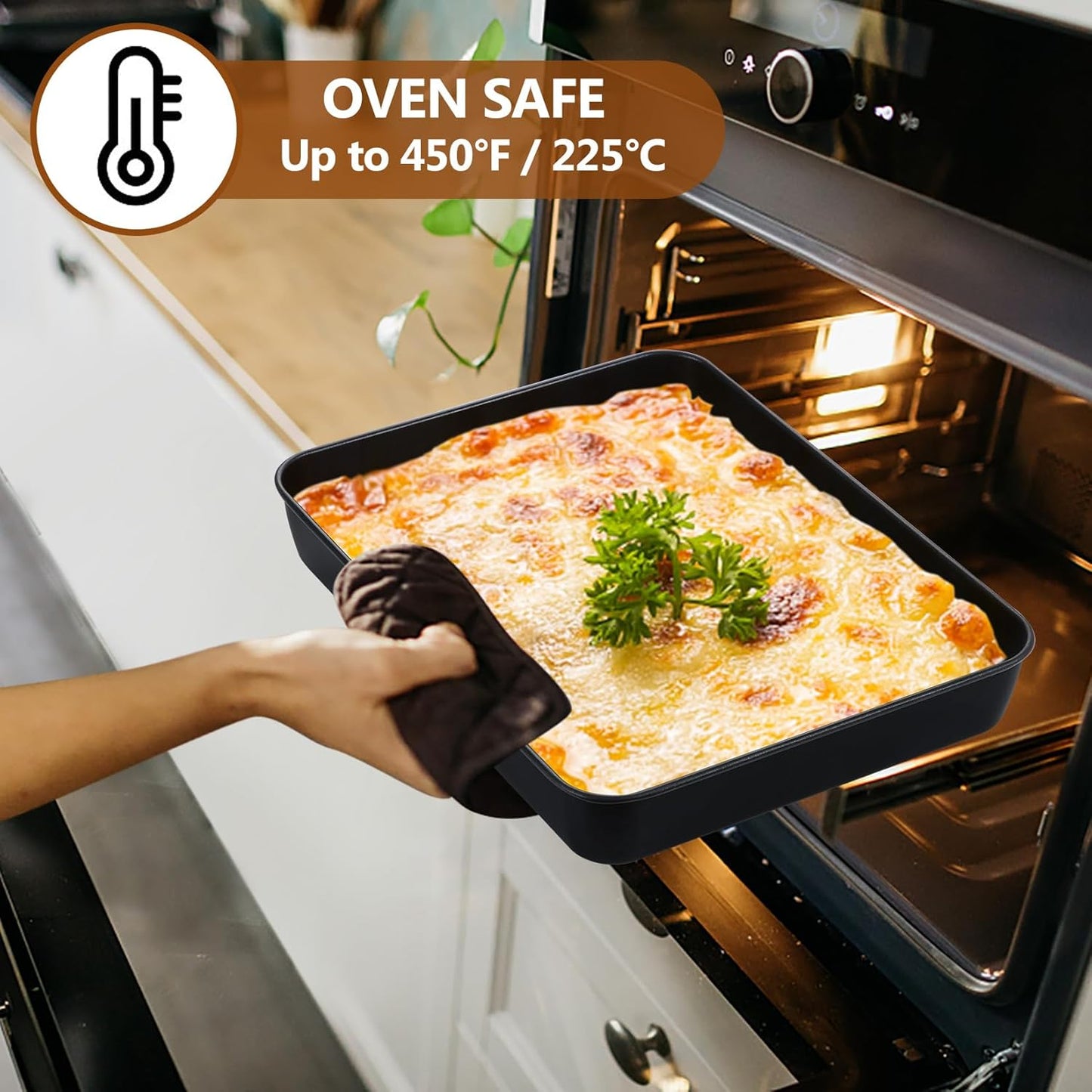 12.3 Inch Nonstick Small Lasagna Pan, Stainless Steel Deep Toaster Oven Pan Tray for Brownie Meats Lasagna, Rectangular Bakeware for Oven Use, Easy Clean & Heavy Duty, 1PC