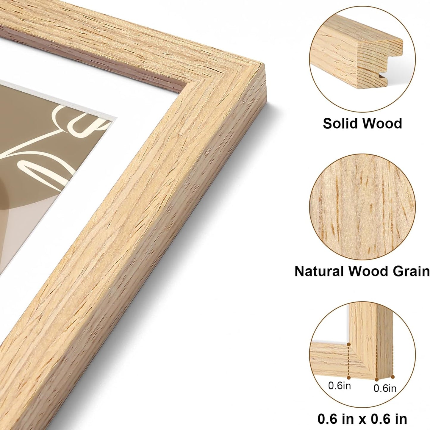 11X14 Picture Frame - Solid Natural Wood Frame with Shatterproof Plexiglass, Includes 8X10 Mat, Wall Hanging for Photos, Art, Home & Office Decor (1 Pack)