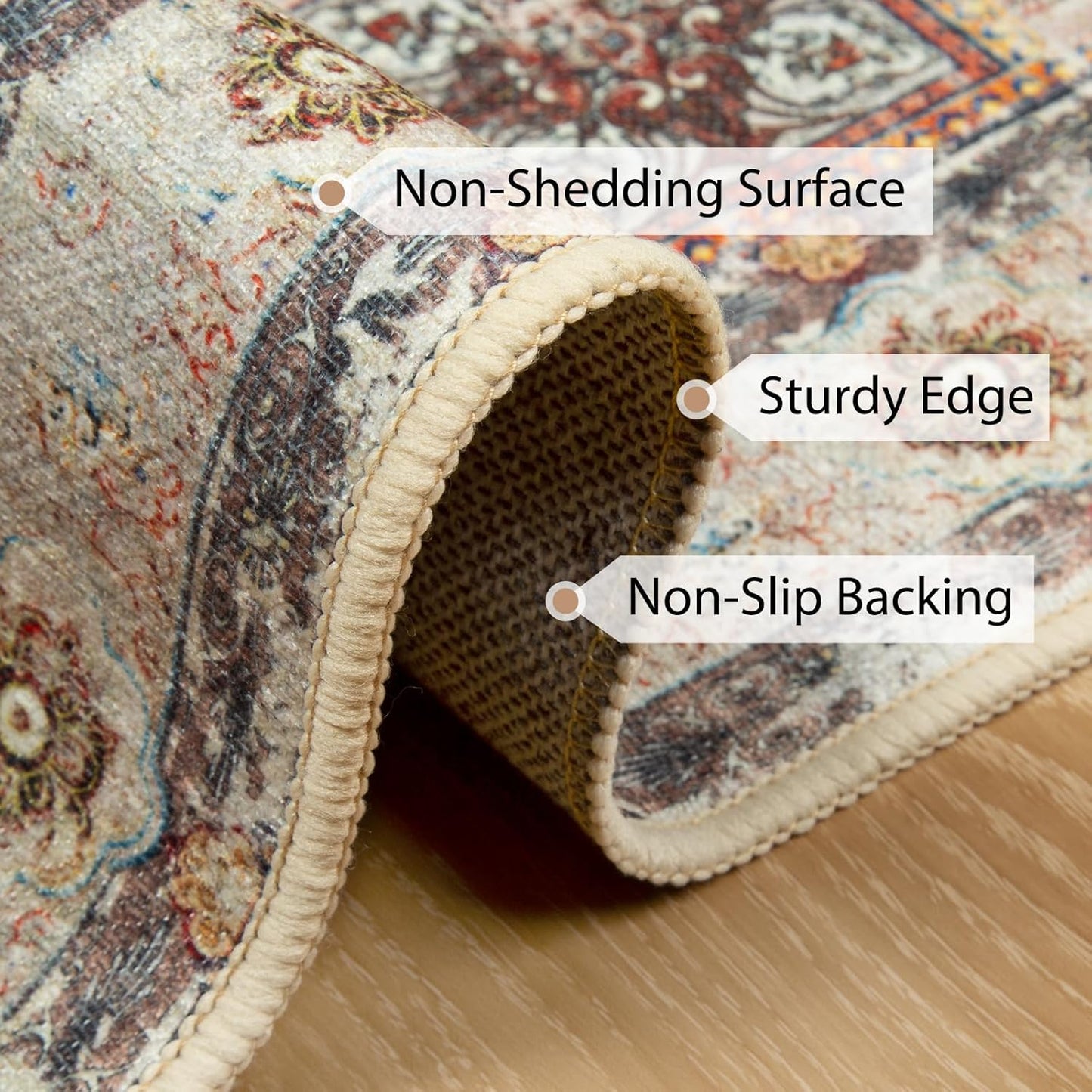 4Ft Area Rugs Machine Washable No Pile Non Slip Vintage Rugs for Living Room&Bedroom&Dinning Room Bohemian Distressed Carpet Indoor,Brick