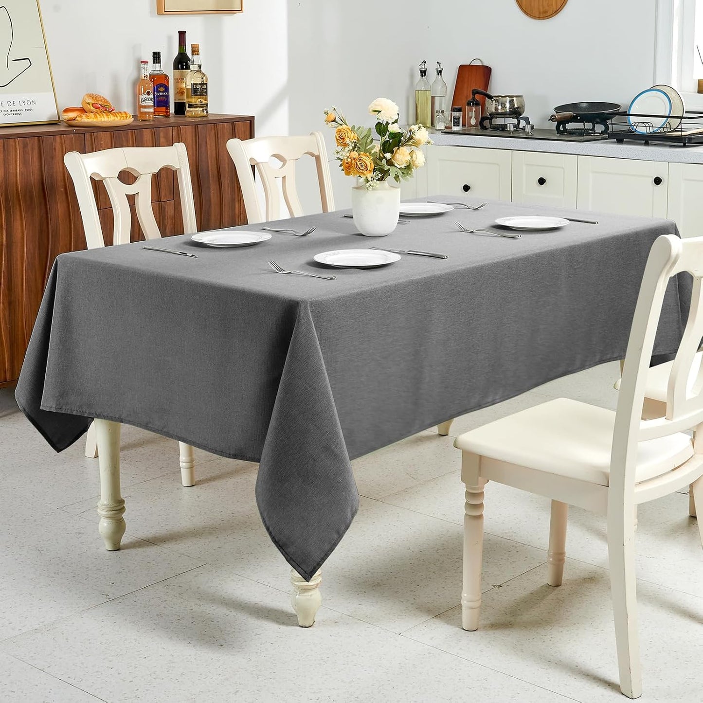 Textured Linen Table Cloth for Rectangle Table - Grey Tablecloths Rectangular Waterproof Wrinkle Free Wipeable Dining Table Cover for Spring Wedding Birthday Kitchen Decor, 52 X 70 Inch