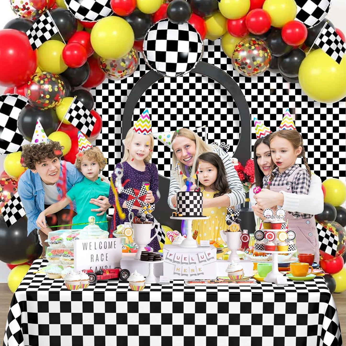 2 Pack Black and White Checkered Disposable Tablecloth Race Car Theme Party Table Cloth, Black Checkered Tablecloth for Race Car Theme Birthday, Outdoor Picnic Parties Decorations, 54 × 108 Inch
