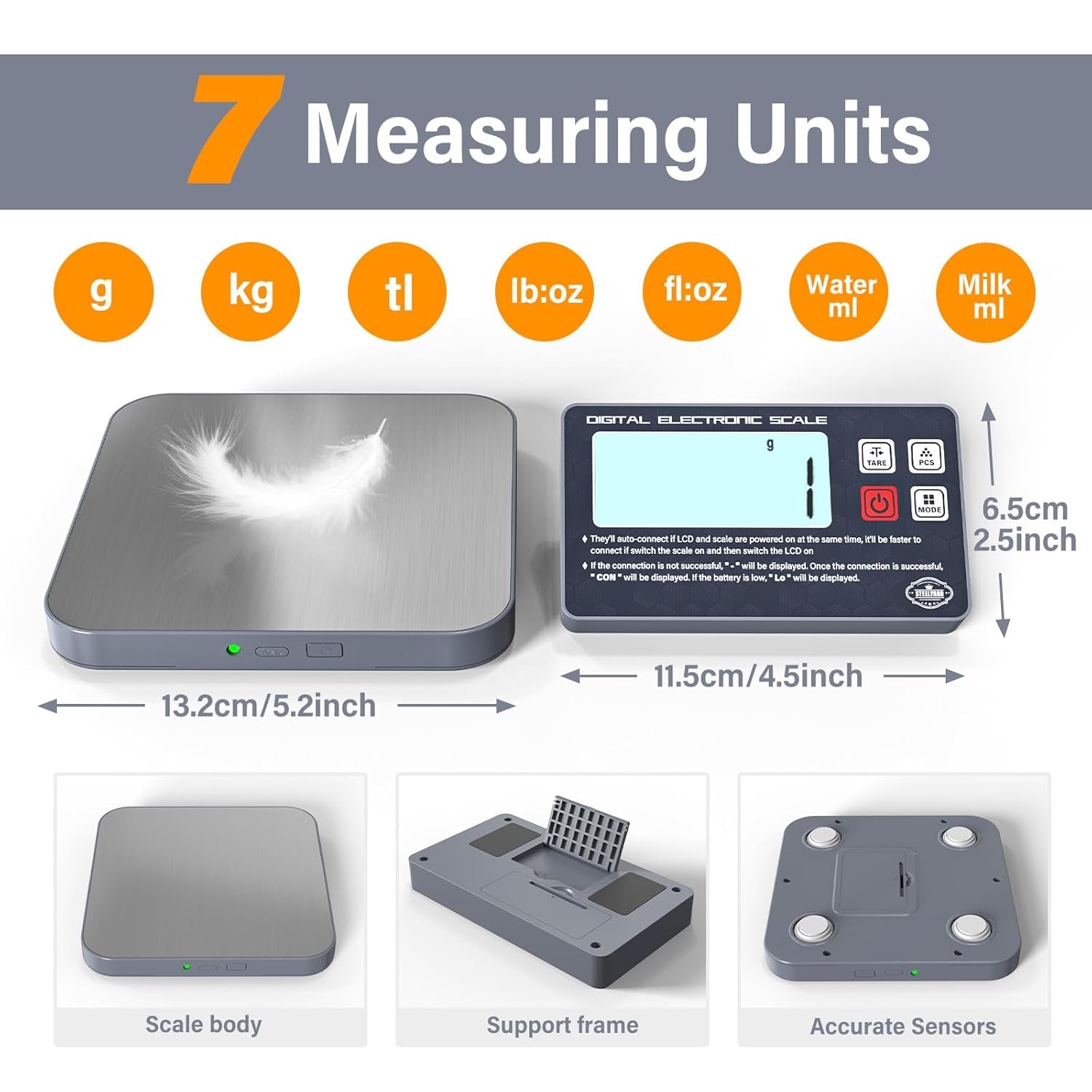 ® Digital Kitchen Food Scale -Detachable Display Electronic Weight Scale for Baking, Bread Making & Coffee Brewing, 304 Stainless Steel Platform, Backlit LCD, Count Mode, Wall-Mount & Tilt Stand