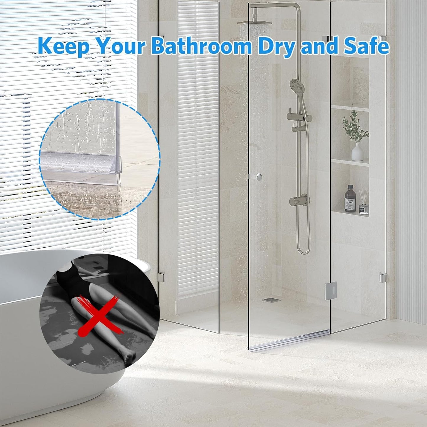 Shower Door Bottom Seal, 3Pack Shower Door Sweep Strip, Frameless Glass Doors Seal Strip for 3/8'' (10Mm) Thick Doors, Showers Water Guard & Barrier - Stop Water Leakage, 39.3'' X 0.39''