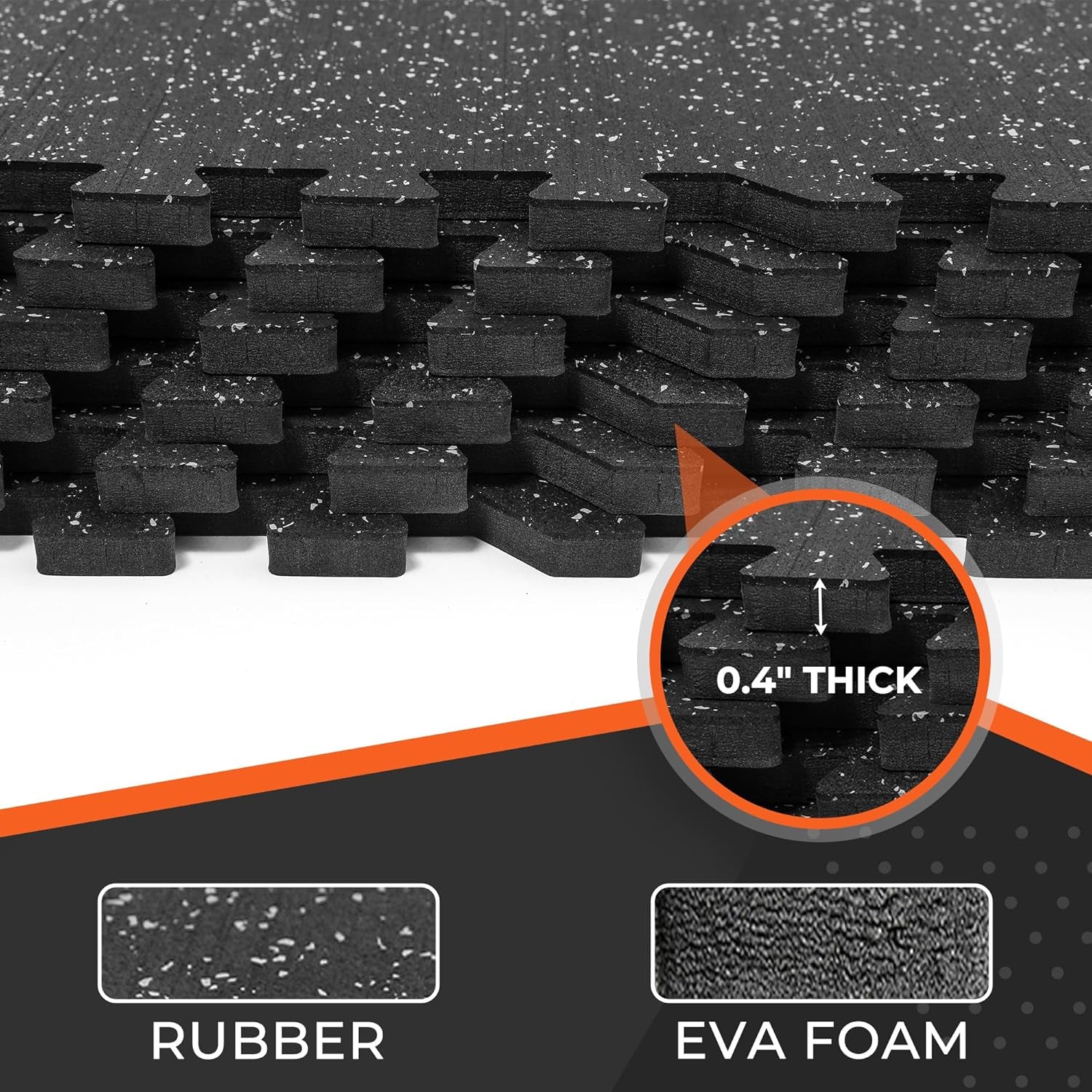 24-Piece High-Density EVA Foam Exercise Mats with Rubber Top, 0.4'' Thickness, 96 Sq Ft Interlocking Gym Flooring for Home Use, Black/Grey