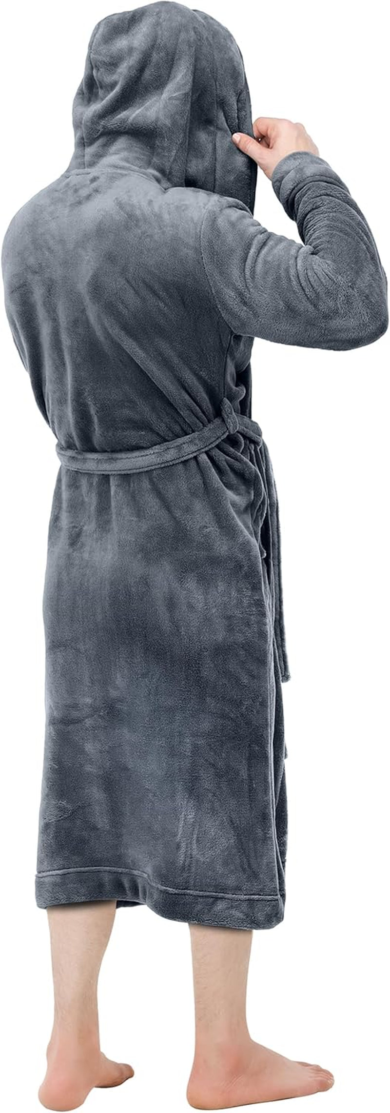 Men'S Hooded Fleece Bathrobe Plush Long Spa Robe