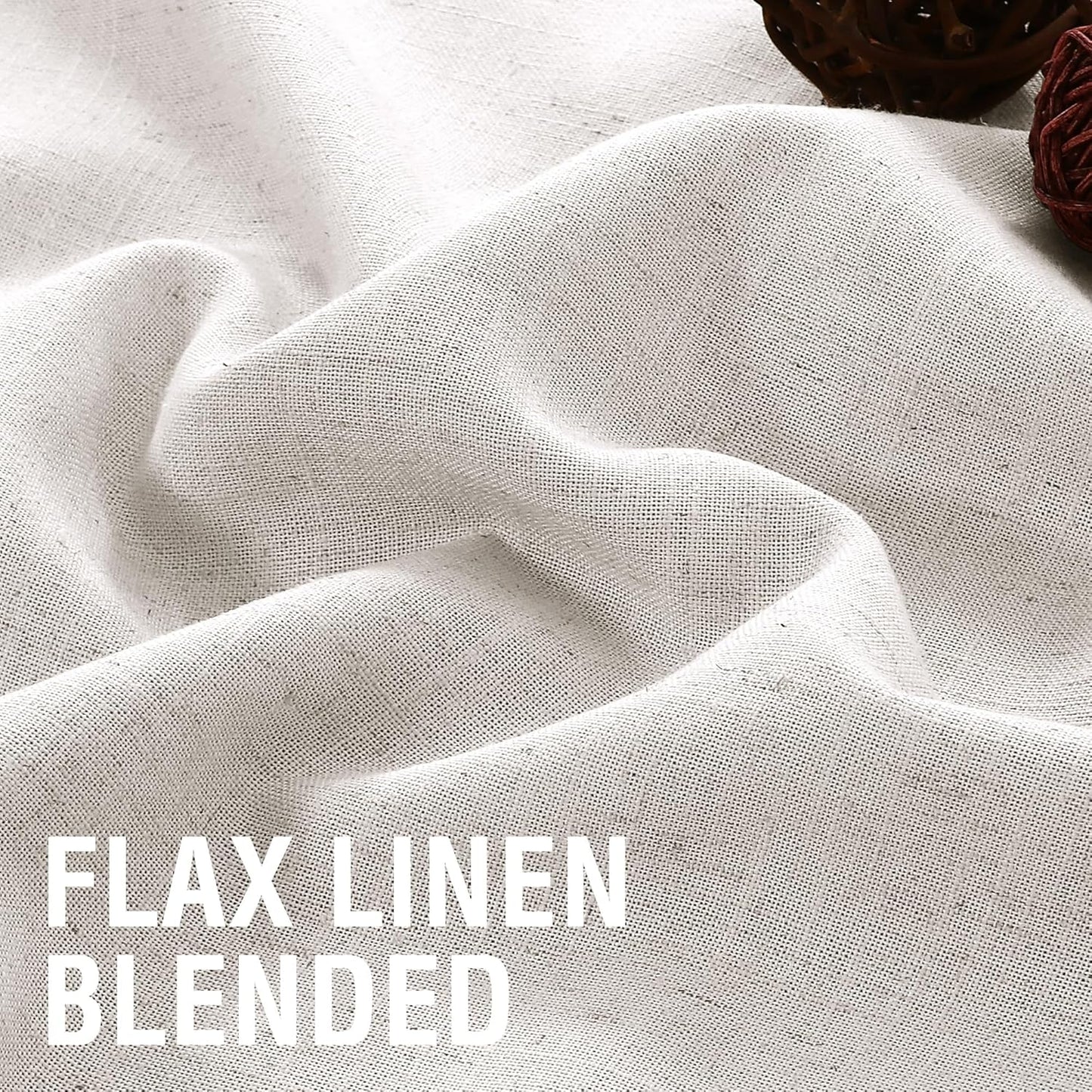 Linen Curtains 63 Inch Length 2 Panels Set, Semi Sheer Light Filtering Curtain Back Tab, Rod Pocket Pinch Pleated Farmhouse Drapes for Living Room, 52X63 Natural White with Brownish Linen