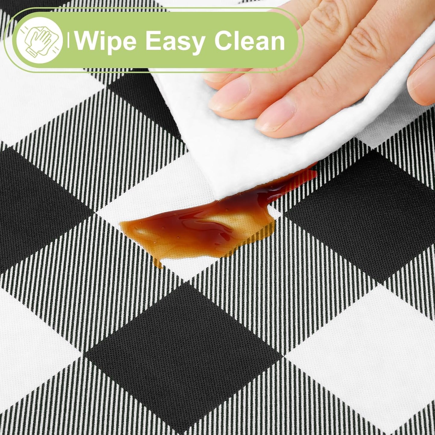 Rectangular Waterproof Vinyl Tablecloth with Flannel Backing, Wipeable Buffalo Plaid Design for Indoor and Outdoor Dining (Black & White, 60" x 84")