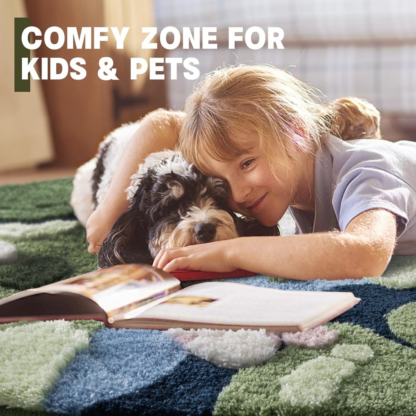 Modern Round Area Rug in Grass Green Moss - Non-Slip Shag Fluffy Carpet, Washable Circle Rug for Bedroom, Nursery, Girls' Room, Living Room, Playroom, and Dorm Decor (4x4 Ft)
