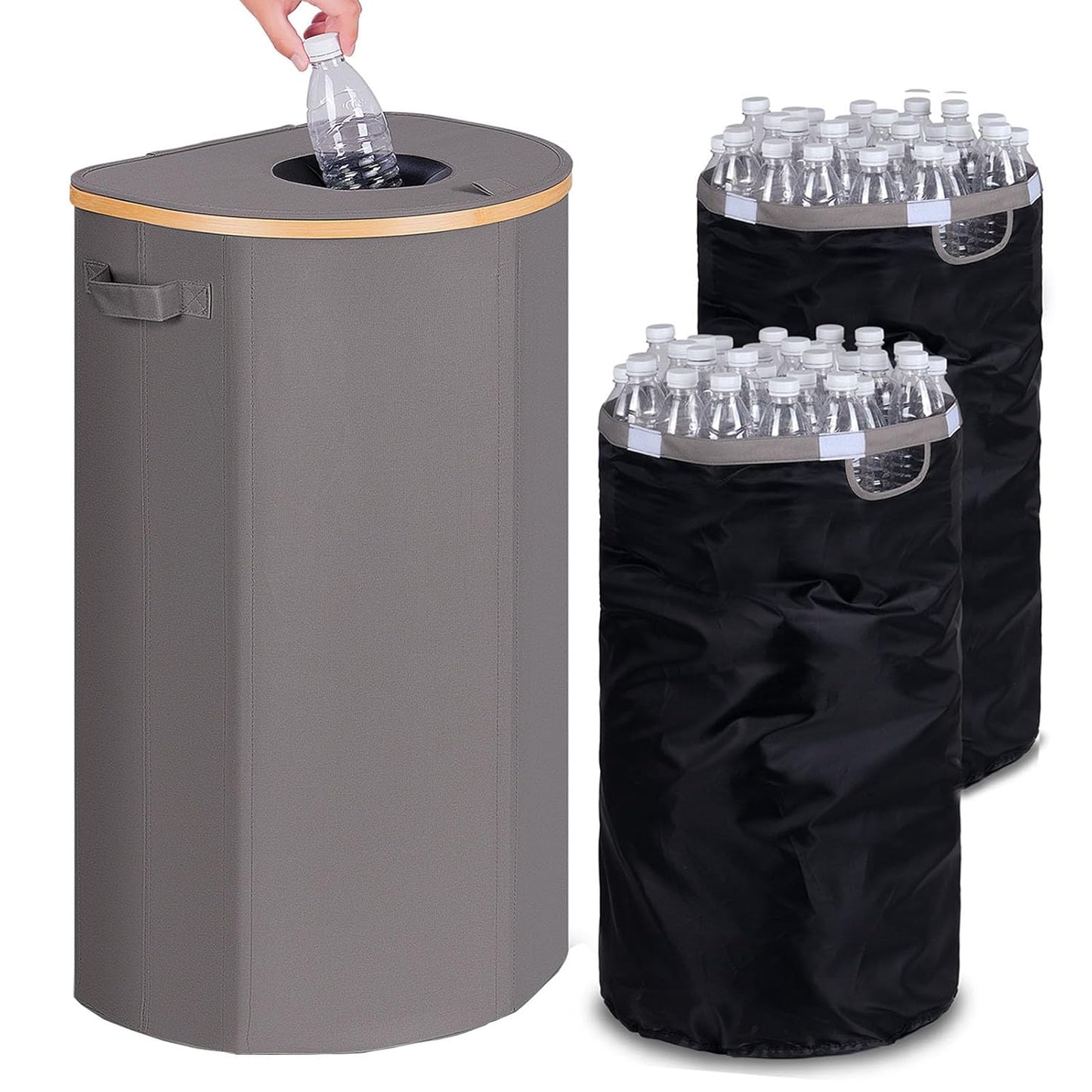 Recycling Bin for Kitchen 100L, 26 Gallon Recycle Bins for Indoor Outdoor Home Use with 2 Removeable and Reusable Inner Bags, Tall Recycle Bin for Bottle Can Plastice Stickers (Grey)