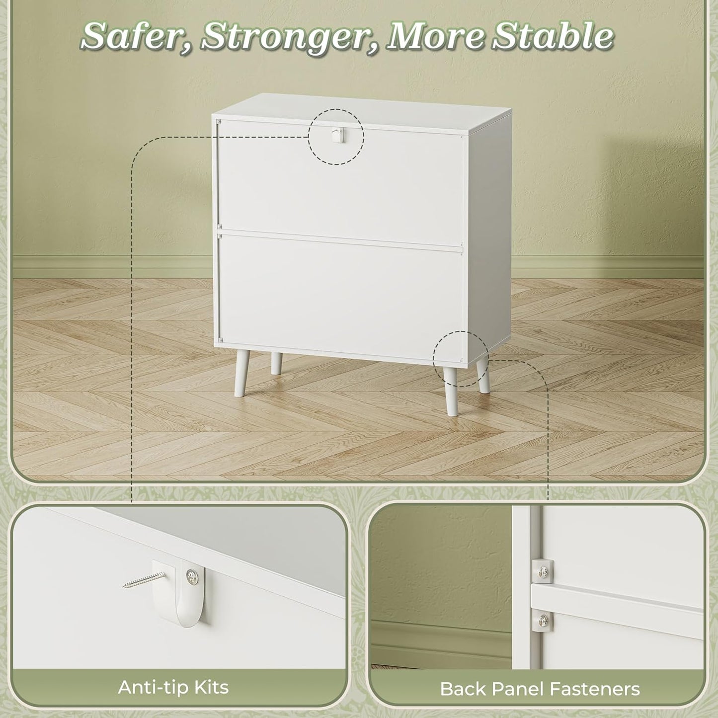 Buffet Cabinet with Storage and PE Rattan Decorative Doors, Featuring Solid Wood Legs for Hallway, Entryway, and Living Room - White Finish