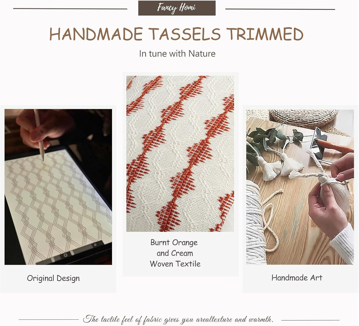 Set of 2 Burnt Orange Lumbar Decorative Throw Pillow Covers 12X20 Inch for Couch Bed Sofa Living Room, Aesthetic Organic Farmhouse Home Decor, Woven Textured Cushion Case with Tassels