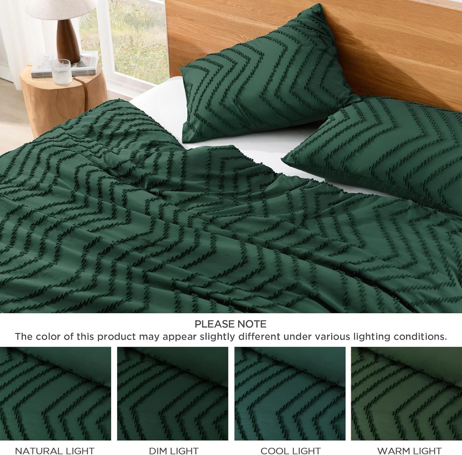 King Size Comforter Set Dark Emerald Green, 3 Pieces Lightweight Fluffy Comforter King Size Boho Tufted Comforter Bed Set Gift Choice