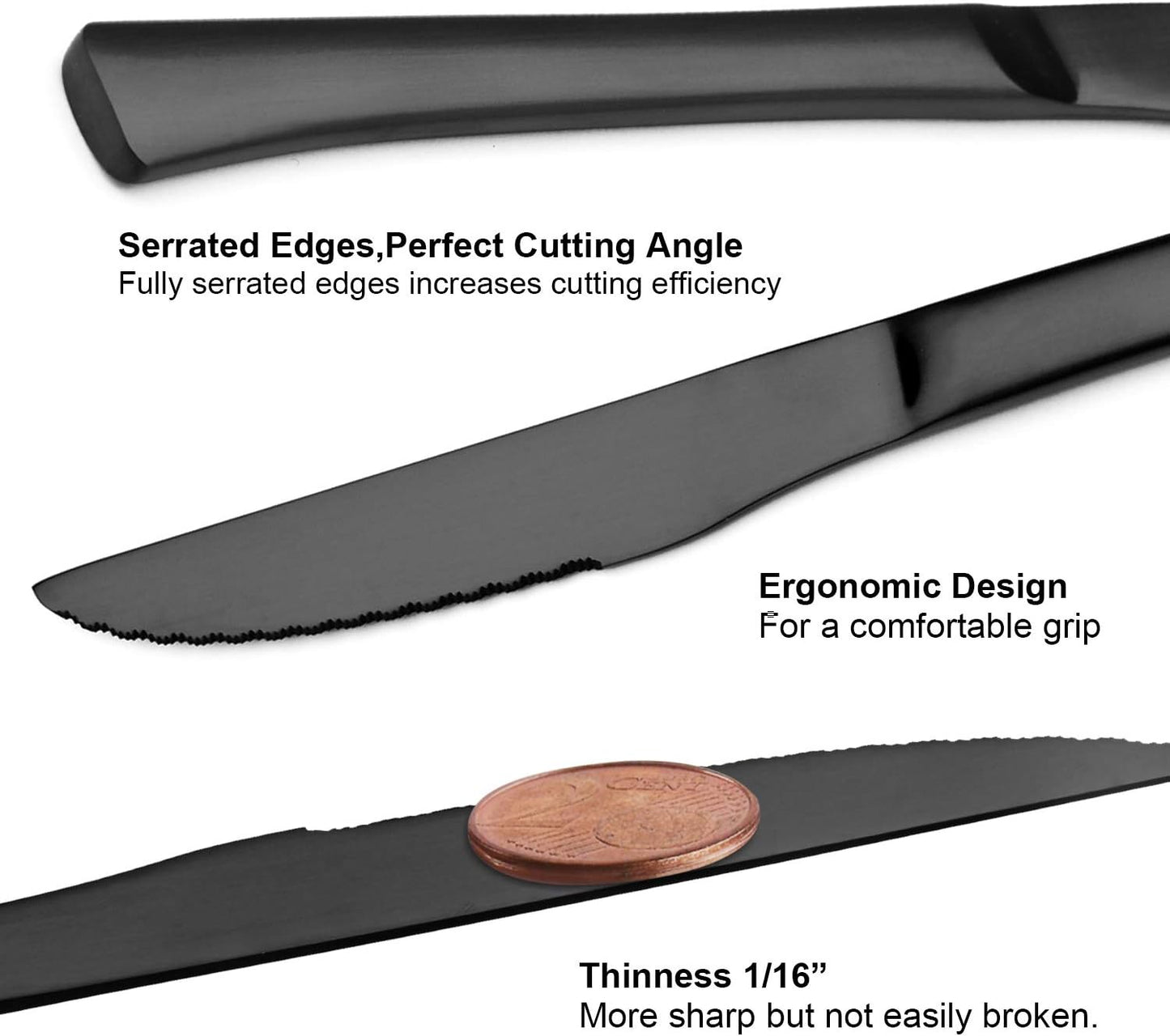 SHARECOKK Steak Knives Set of 4 - Stainless Steel Serrated Steak Knives, Kitchen Steak Knife Set, Dishwasher Safe