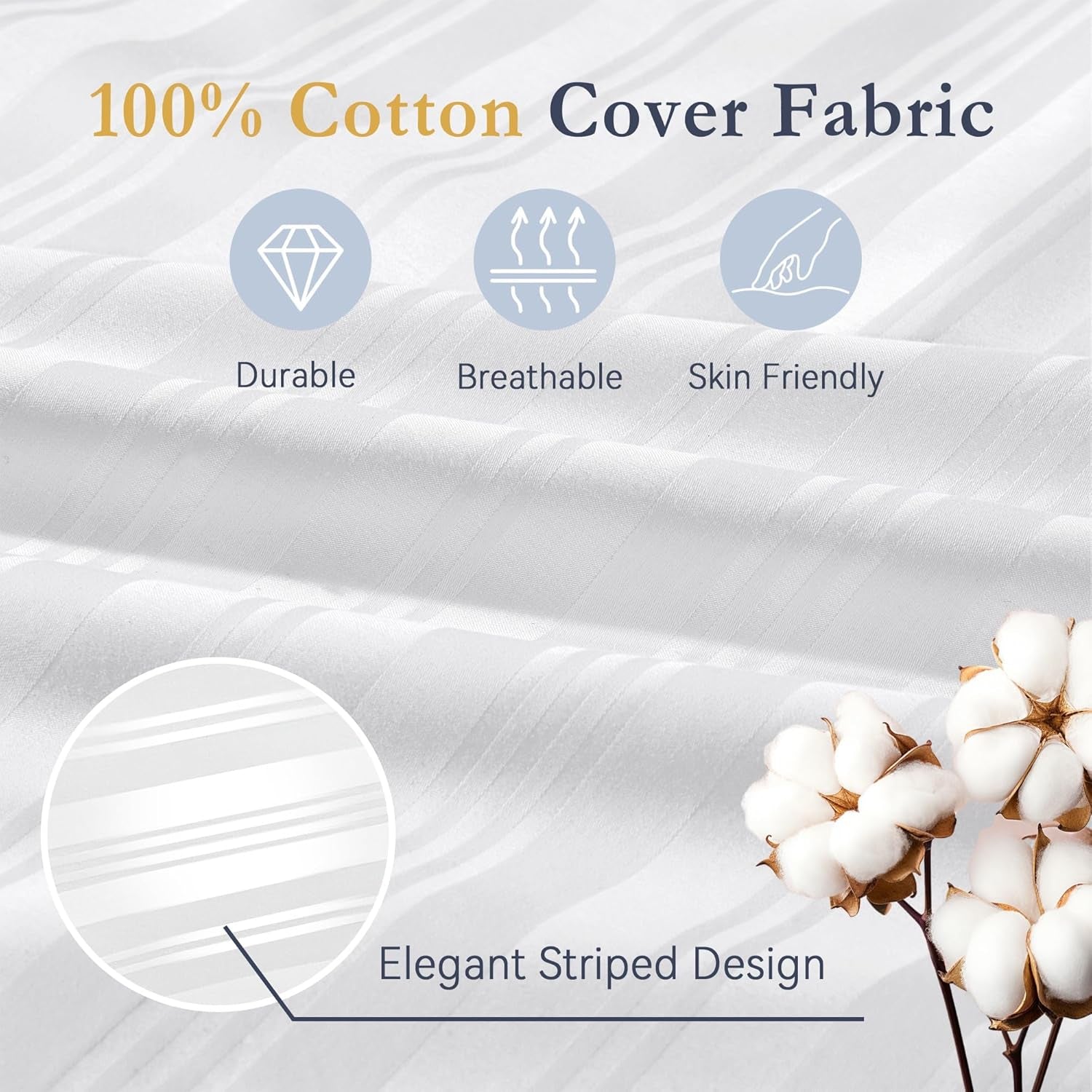 ® Goose Feather down Pillows, Luxury Hotel Collection Bed Pillows for Sleeping Set of 2, 100% Cotton Cover with Silver Stripe, Standard Size