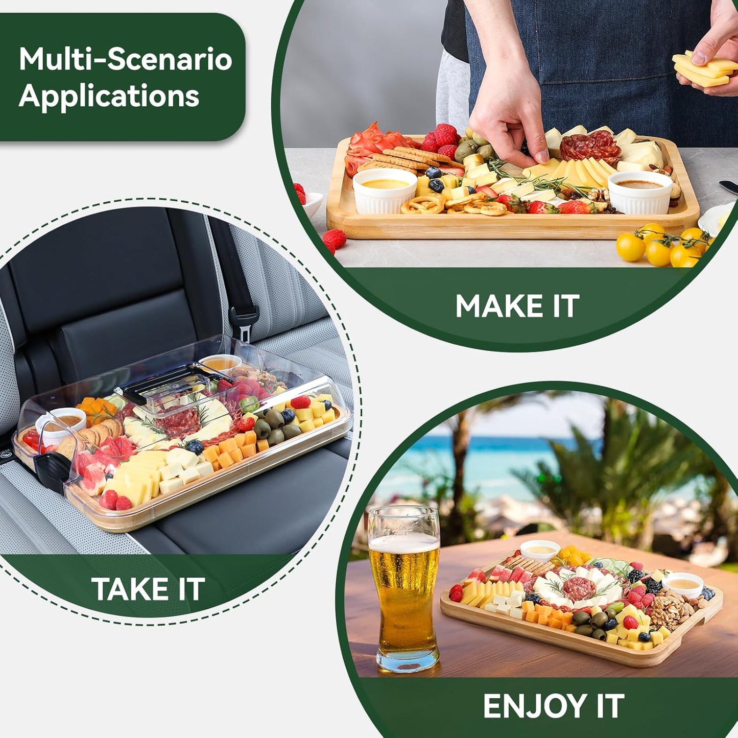 Charcuterie Boards with Lid, Bamboo Cheese Board Set with Locking Lid with Handle, Charcuterie Board Accessories - House Warming Gifts New Home, Bridal Shower Gifts, Wedding Gifts