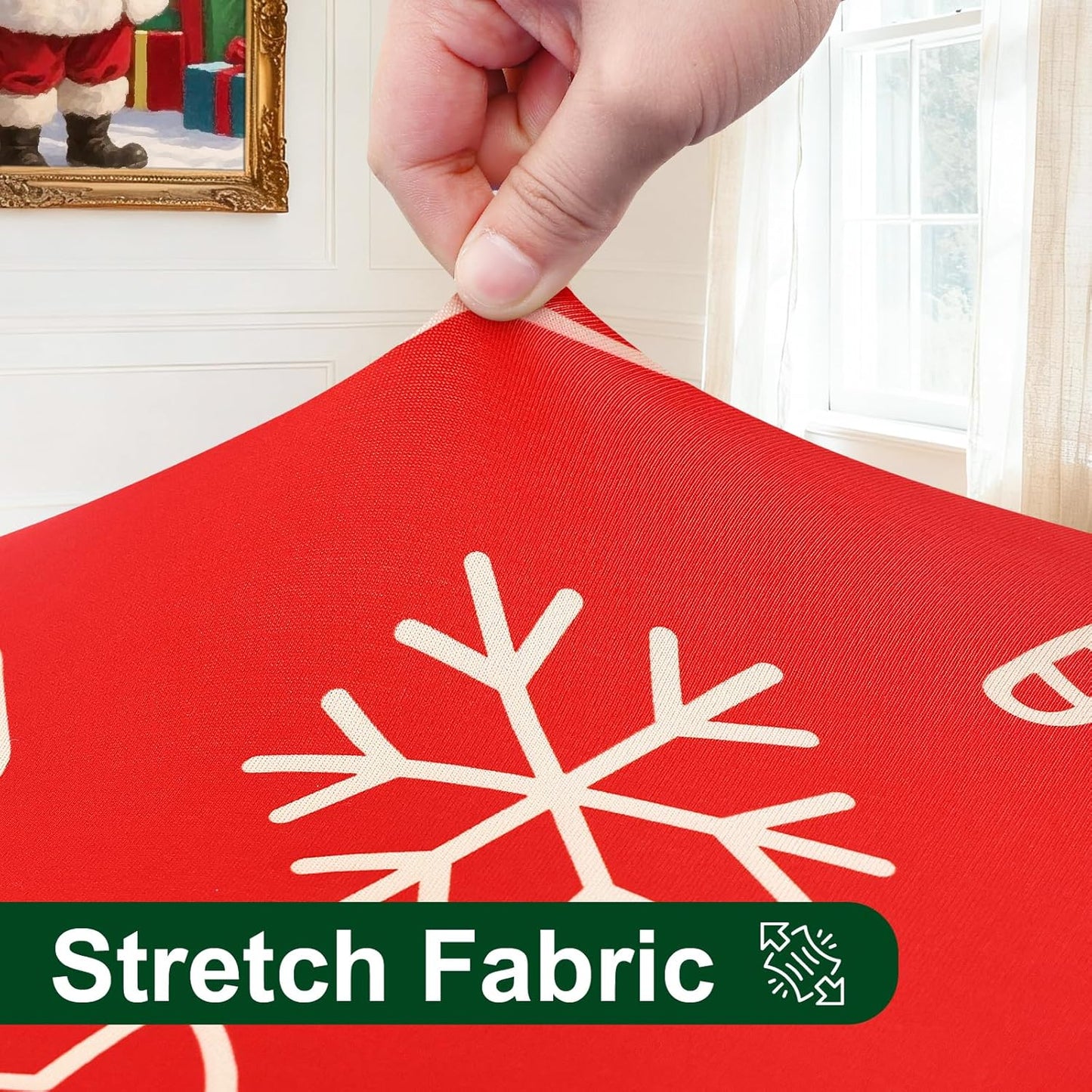round Spandex Tablecloth, Elastic Fitted Washable Tablecloths for 36"-44" Tables, Waterpoof Stretch Picnic Table Cover for Dining, Indoor and Outdoor, Snowflake