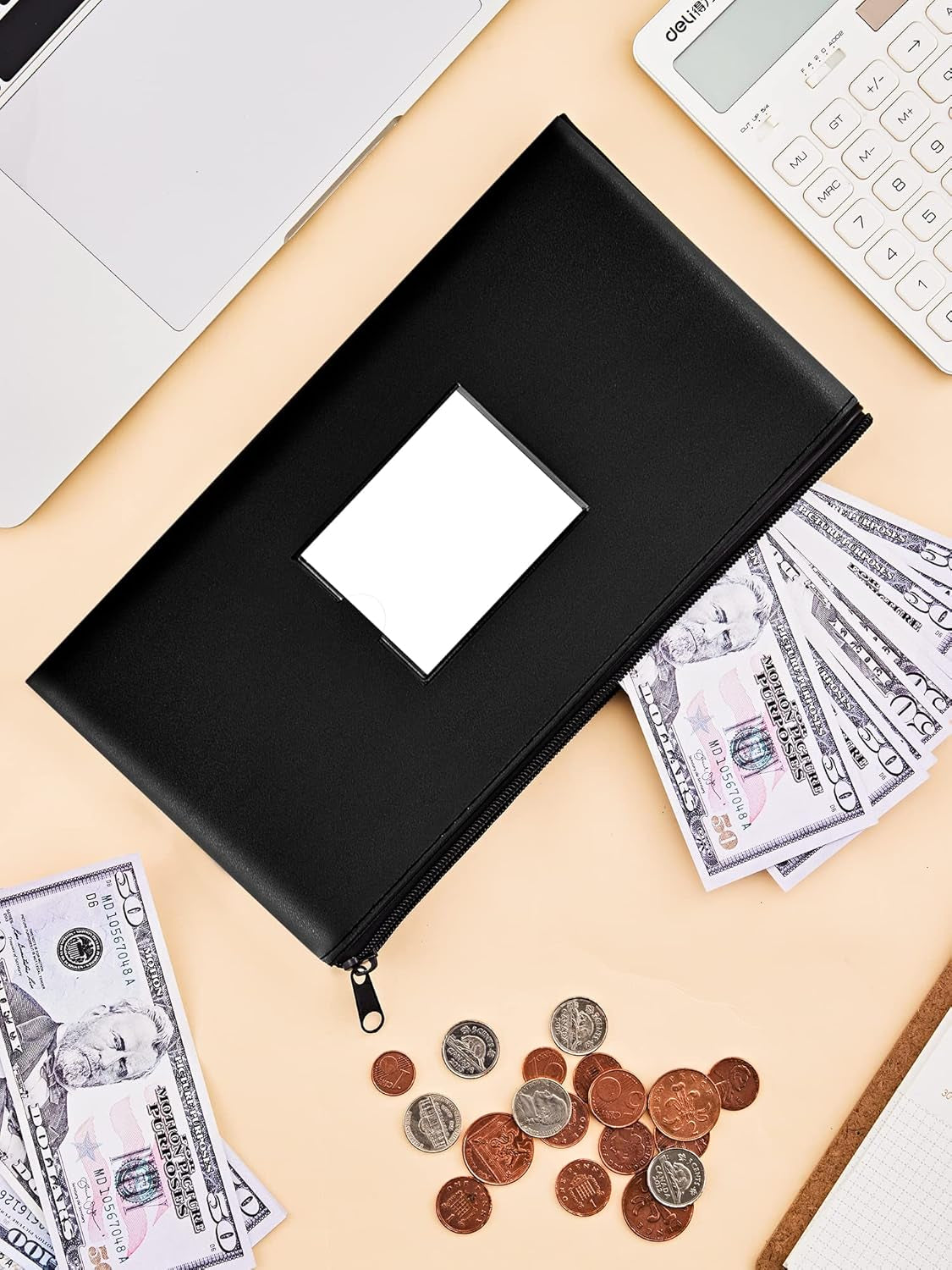 5-Pack Money Bags with Zipper, PU Leather Bank Deposit Bags, Waterproof Money Pouch for Organize Cash, Coins, Cosmetics, Invoice, Bills, Tools, 11.5 X 6.2 Inches, Dark Colors