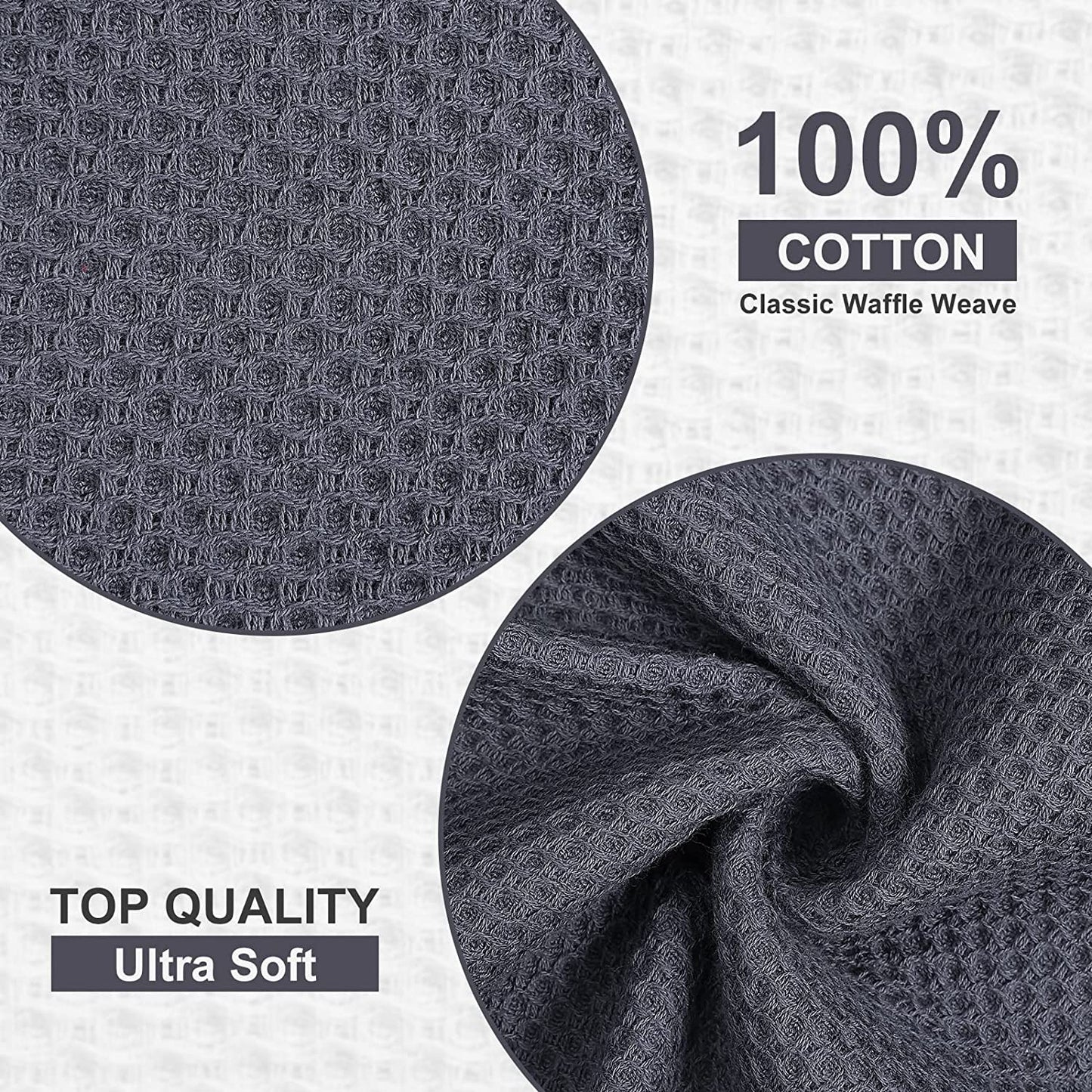 100% Cotton Kitchen Dish Cloths, 6 Pack Waffle Weave Ultra Soft Absorbent Dish Towels for Drying Dishes Quick Drying Kitchen Towels Dish Rags, 12 X 12 Inches, Dark Grey