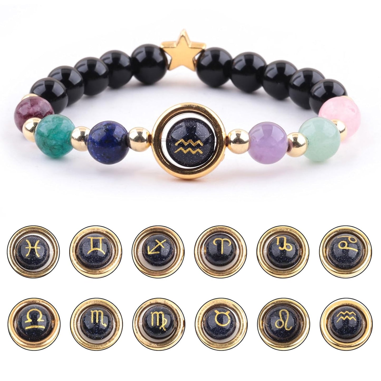 Zodiac Bracelets for Girls Women Natural Stone Healing Crystal Stone Beads Bracelet 12 Constellation Healing Calming Anxiety Stress Relief Spiritual Bracelet (Libra)