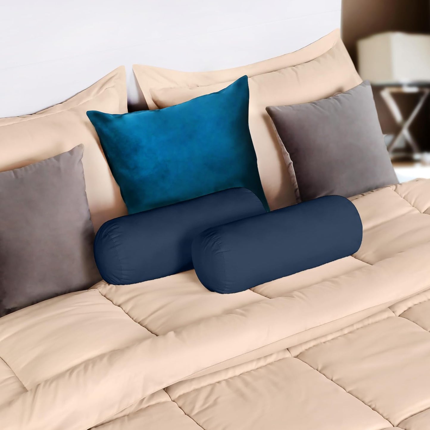 Bolster Pillows Insert (Pack of 2, Navy) - 6 X 16 Inches Bed and Couch Pillows - Indoor Decorative Pillows