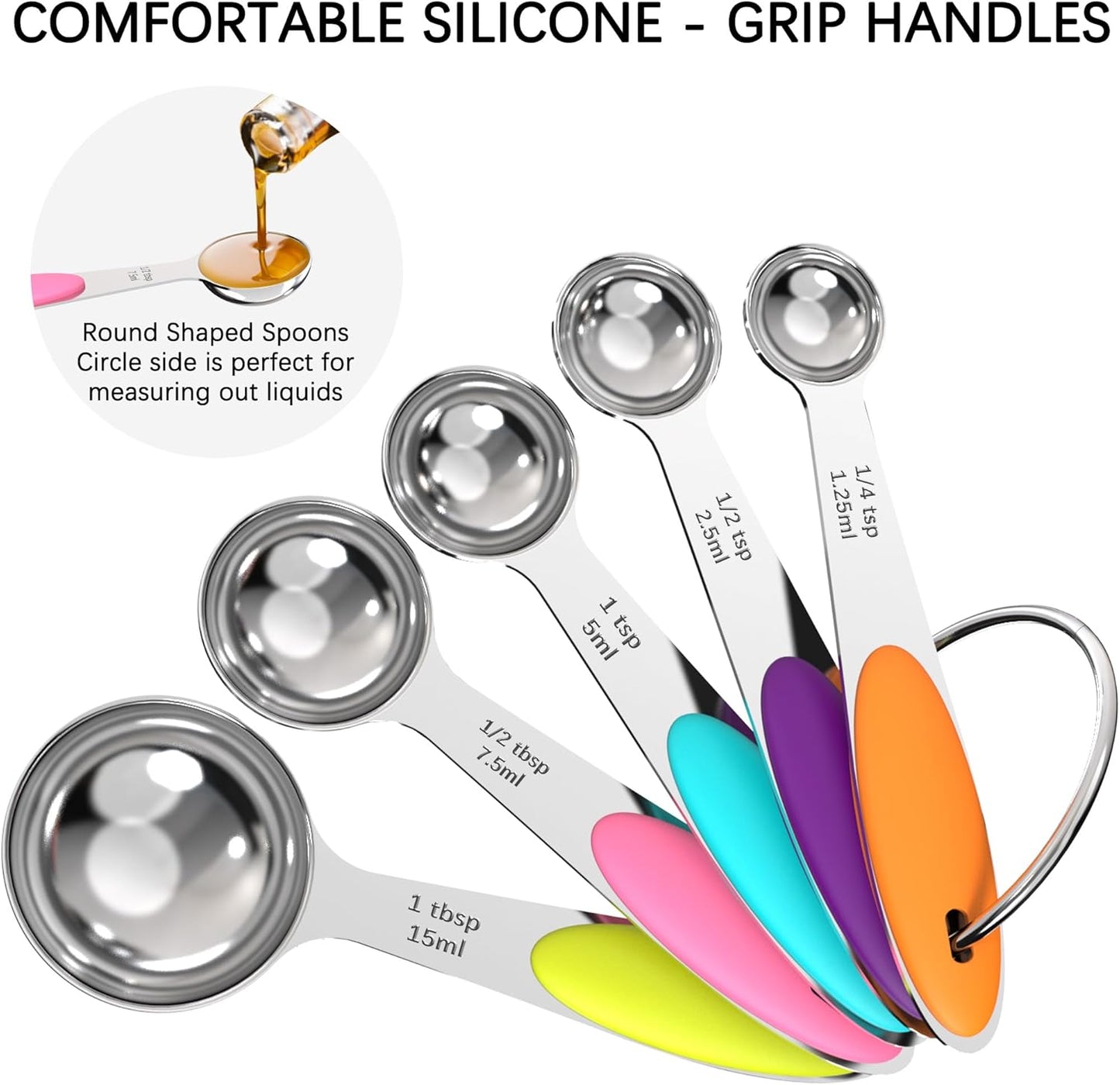 Measuring Cups and Spoons Set, Stainless Steel, Kitchen Utensils for Cooking and Baking (10, Colorful)