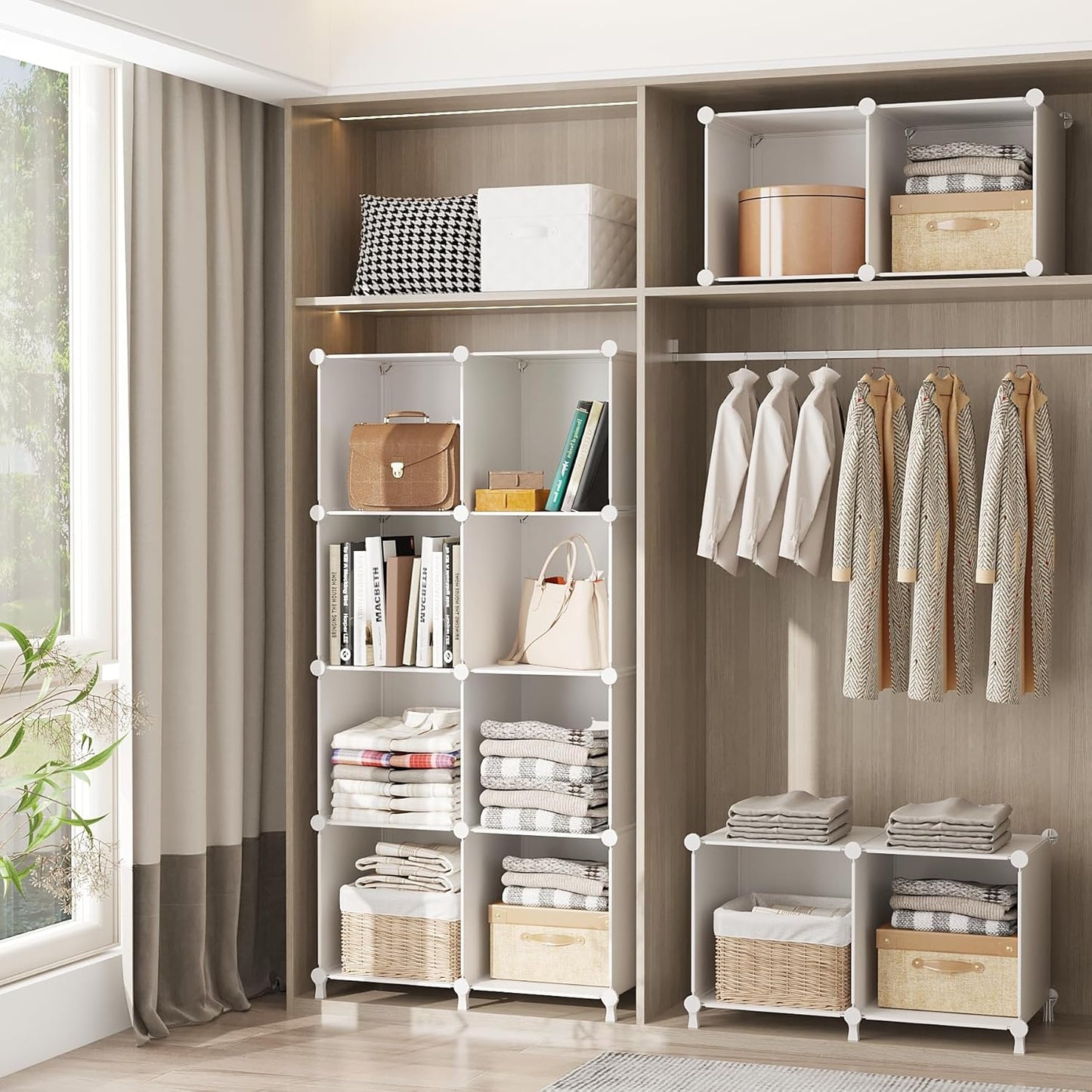 Cube Storage Organizer, 16 Cube Closet Organizer, Stackable Storage Cube Shelves, DIY Portable Closet Clothes Organizer Shelving for Bedroom, Closet, Wardrobe, Bathroom, White
