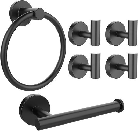 Towel Holder for Bathroom Wall Matte Black Bathroom Toilet Paper Roll Holders 304 Stainless Steel Shower Towel Hooks 4 Packs