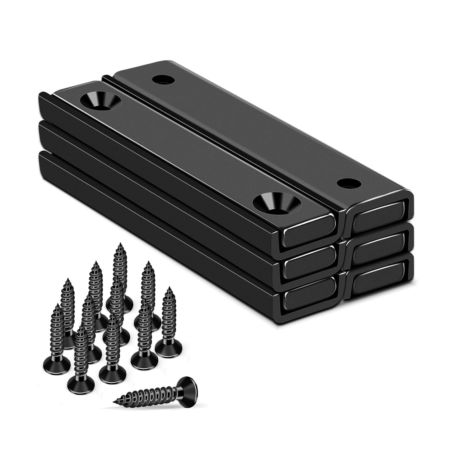 Neodymium Rectangular Pot Magnets 80Lbs, 60X13.5X5Mm Strong Bar Magnets with Countersunk Hole, Rare Earth Magnet for Mounting,Cabinet Magnet for Magnetic Door Catch, Black Pack of 6