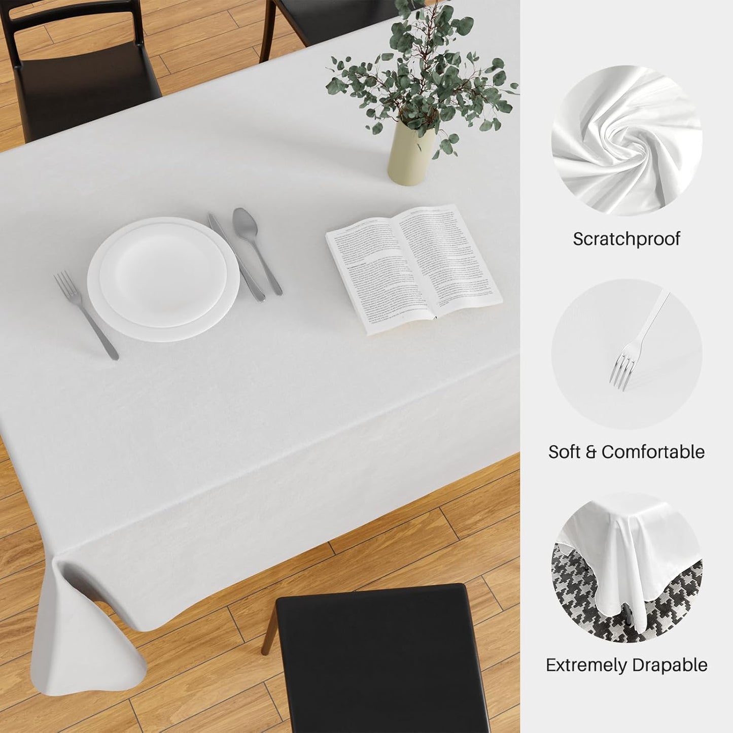 White Table Cloth for Rectangle Table - 60 X 84 Inch Tablecloths Rectangular Waterproof Washable Wrinkle Resistant for 6 FT Tables Wedding Cocktail Party