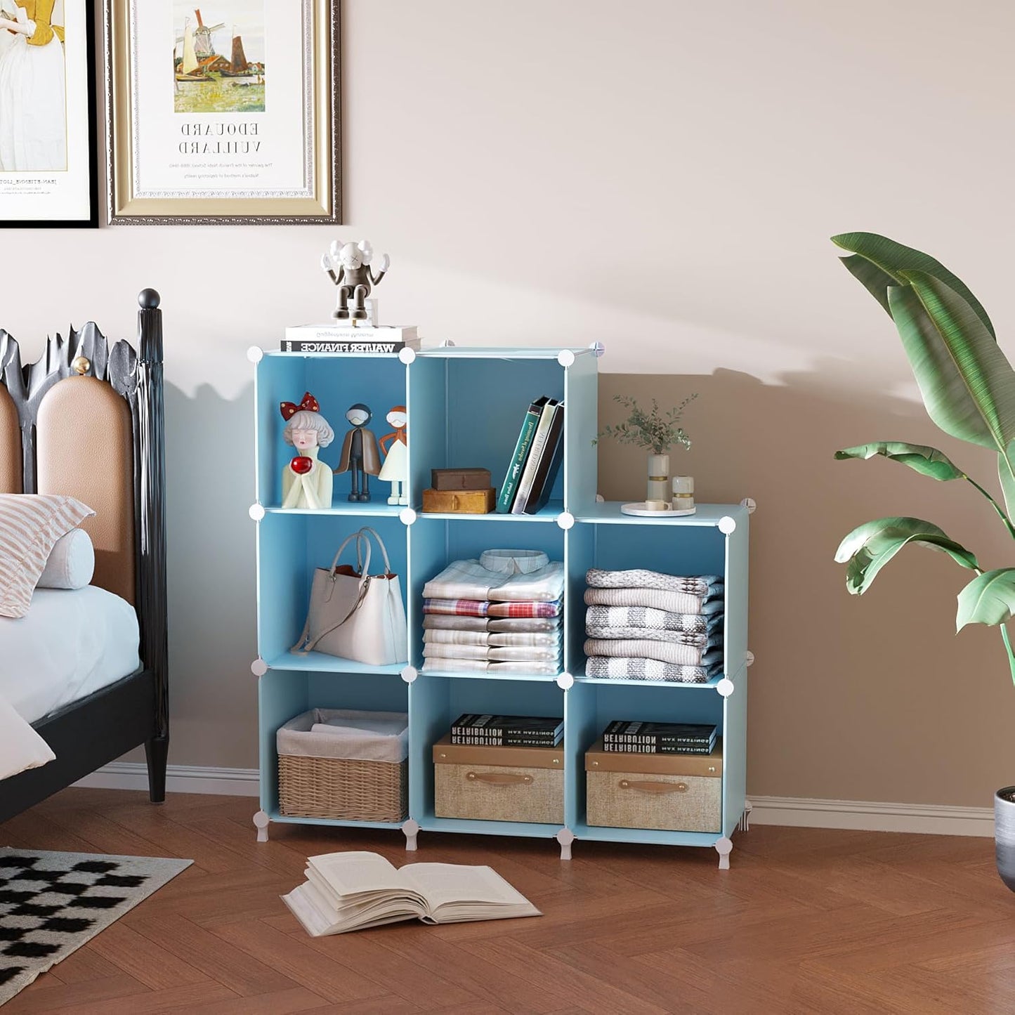 8 Cube Storage Organizer, Closet Organizer Storage Shelf, Bookcase Bookshelf, DIY Stackable Storage Cubes Shelves for Closet, Bedroom, Home, Office, Blue