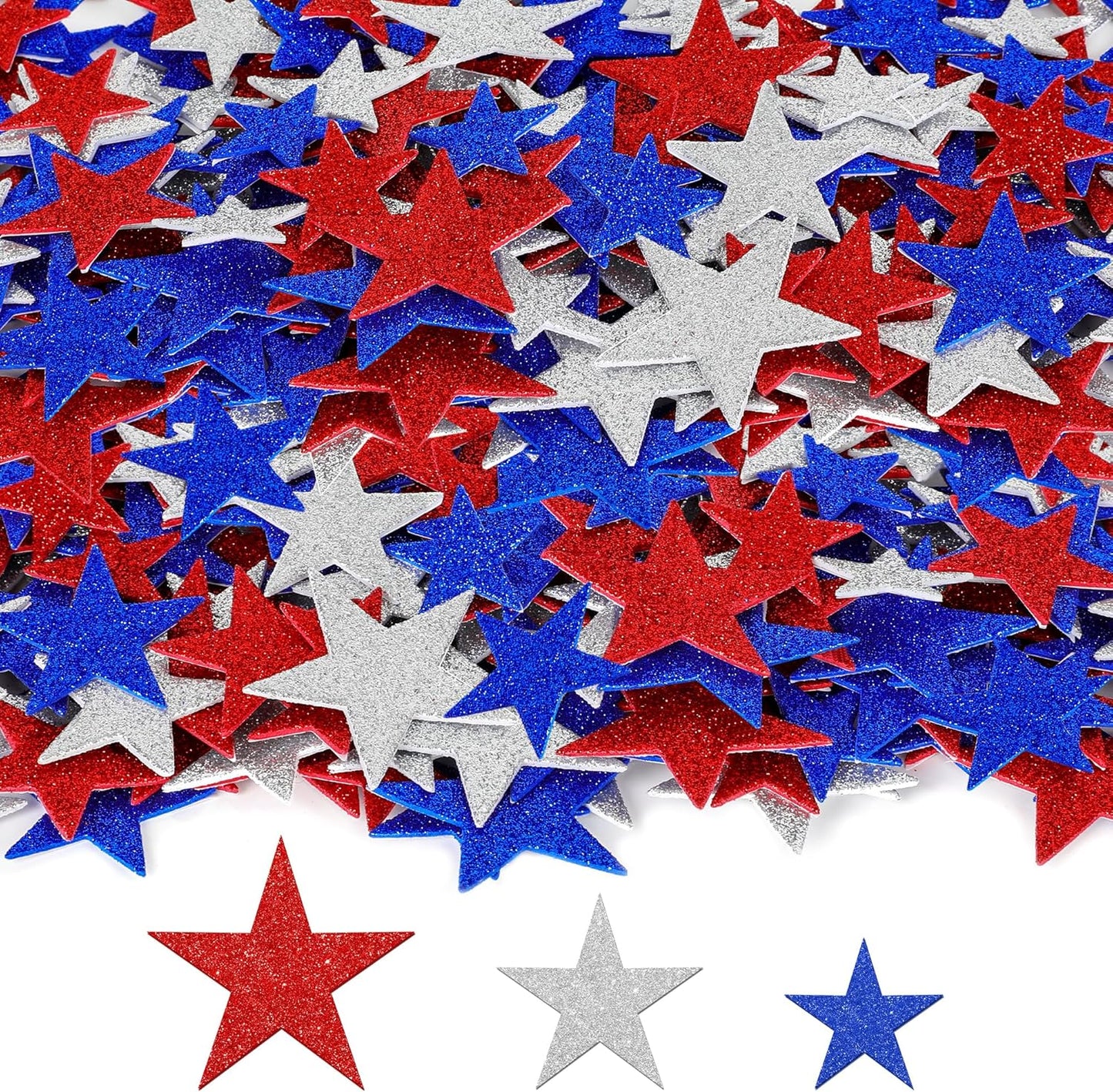 300 PCS 4Th of July Star Stickers, Red Silver and Blue Glitter Stickers, Patriotic Self Adhesive Foam Stickers for Fourth of July Parade Party Accessories Decor Memorial Day Arts Craft Supplies