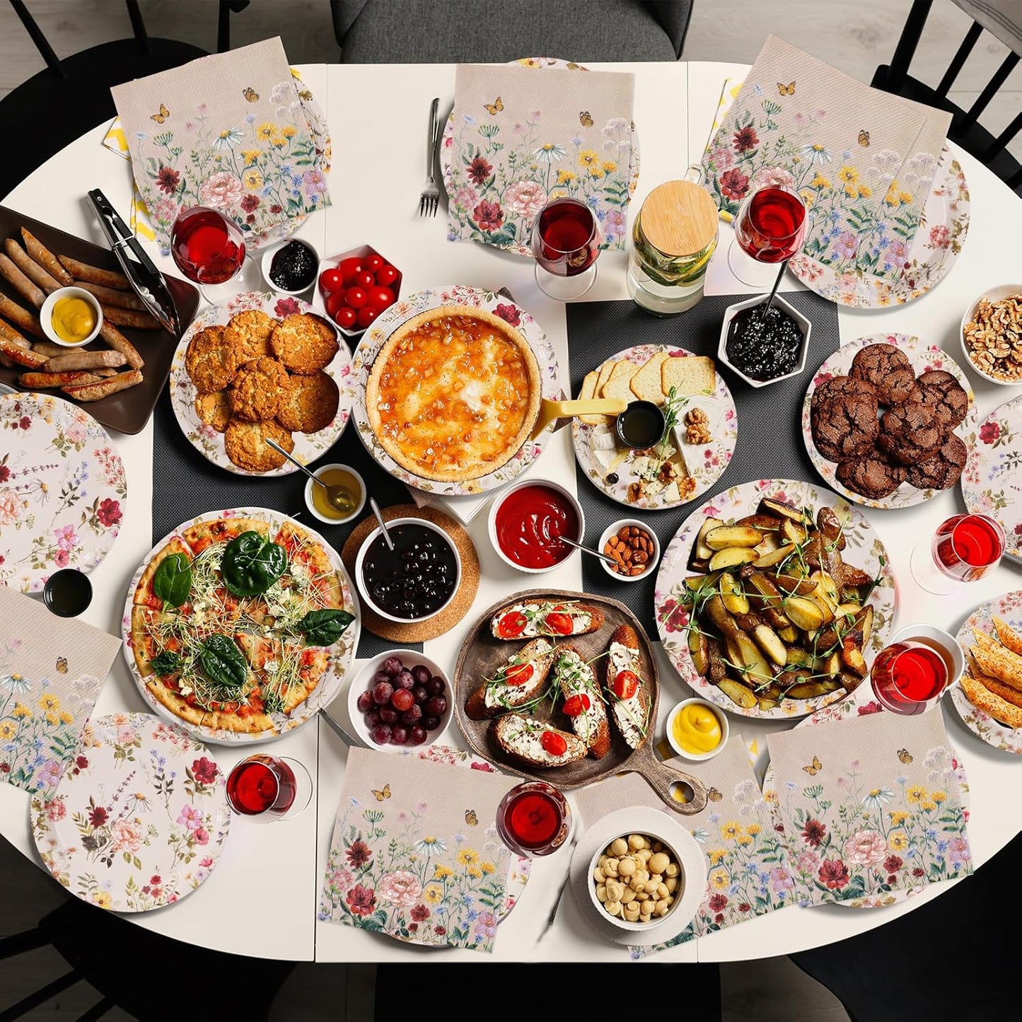 100Pcs Floral Paper Napkins,Spring Wildflower Napkin Disposable Flower Cocktail Napkins for Wedding, Birthday,Baby Shower,Easter,Mothers Day Party Decorations and Supplies