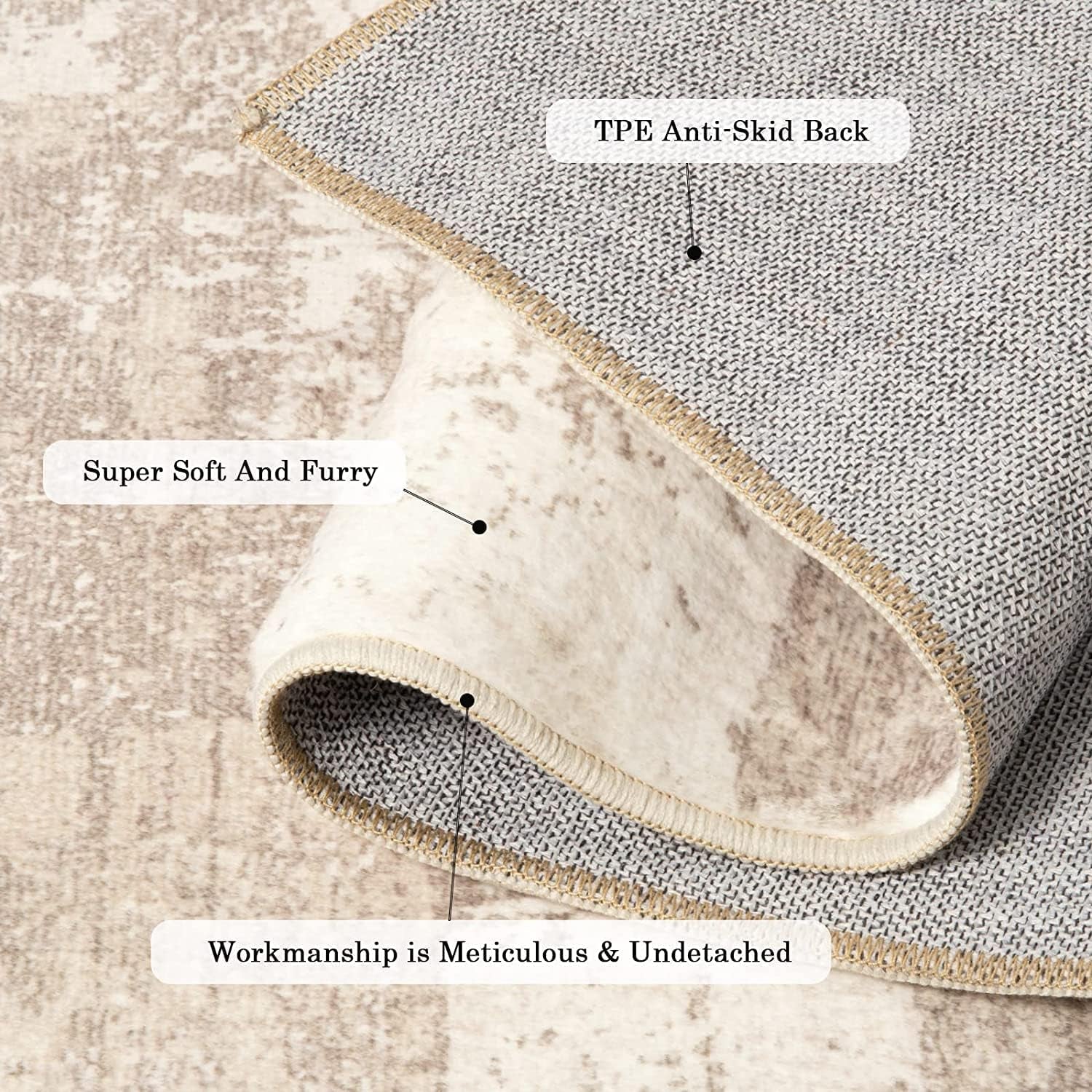 Area Rug Living Room Rugs: 5X7 Indoor Soft Small Low Pile Carpet Abstract Decor Large Washable for Bedroom Dining Room under Kitchen Table Home Office - Beige/Ivory