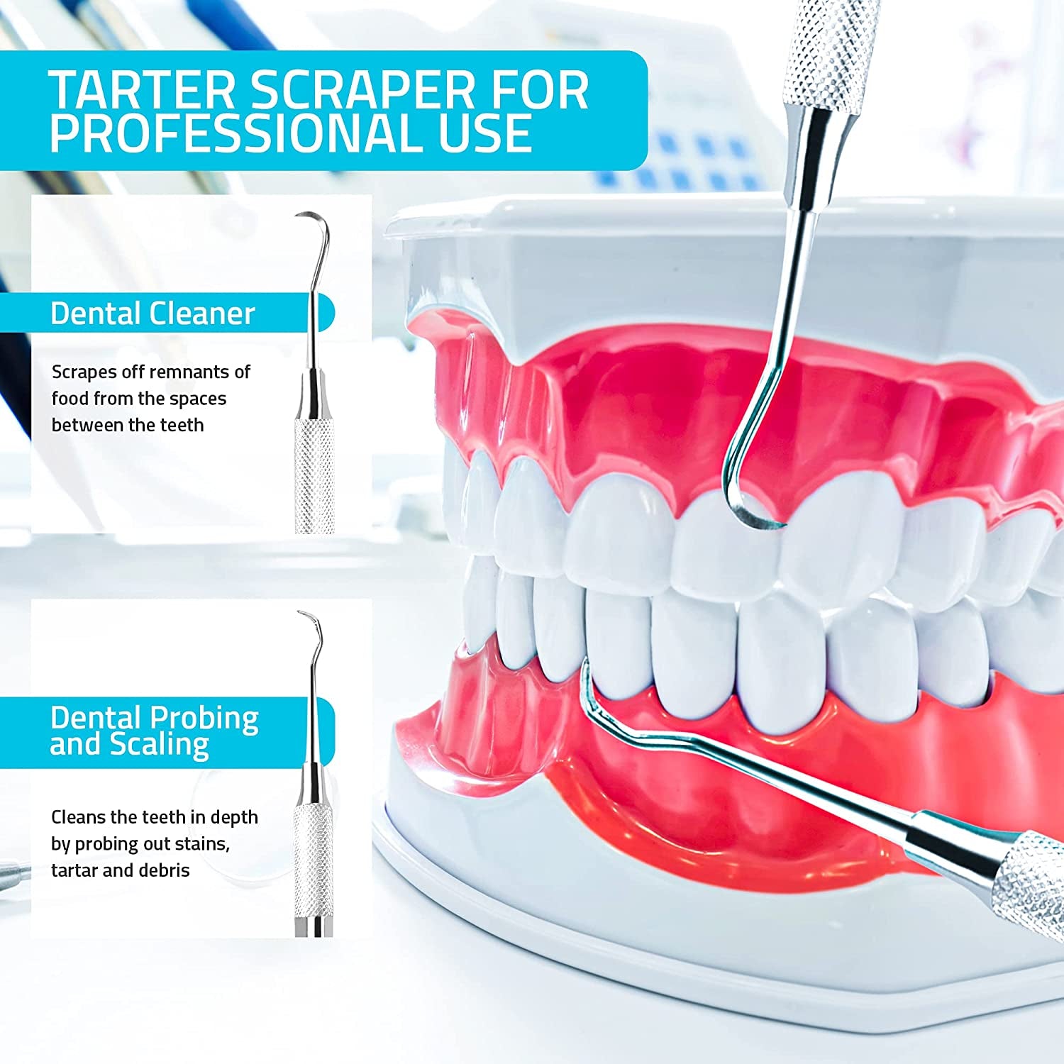 Professional Dental Tartar Scraper Tool, Dental Pick, 6.5 Inch Double Ended Tartar Remover for Teeth, Plaque Remover, Tooth Scraper, Silver, 1 Piece