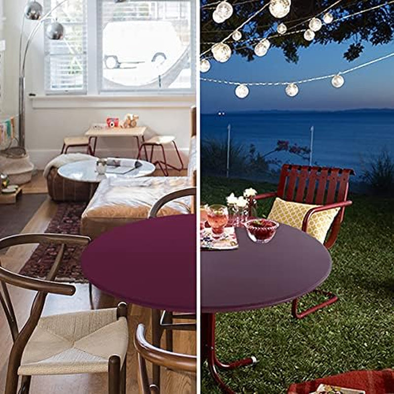 Fitted round Table Cloth, Reversible Waterproof Stain Resistant Elastic Stretch Tablecloth, Wipe Clean Table Cover for Outdoor/Indoor Use, Fits round Tables up to 40" - 44" Diameter, Burgundy