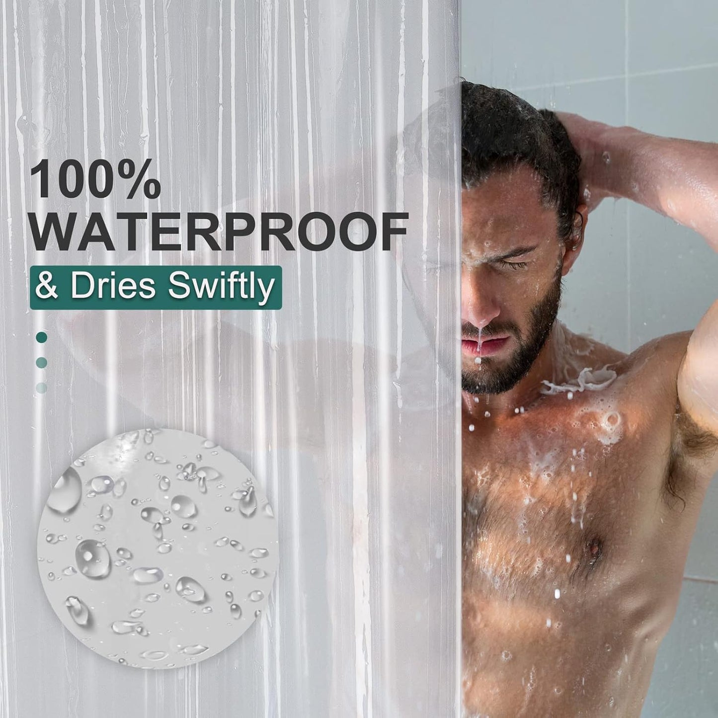 Set of Plastic Shower Curtain Liner and Stainless Steel Shower Curtain Hooks Rings