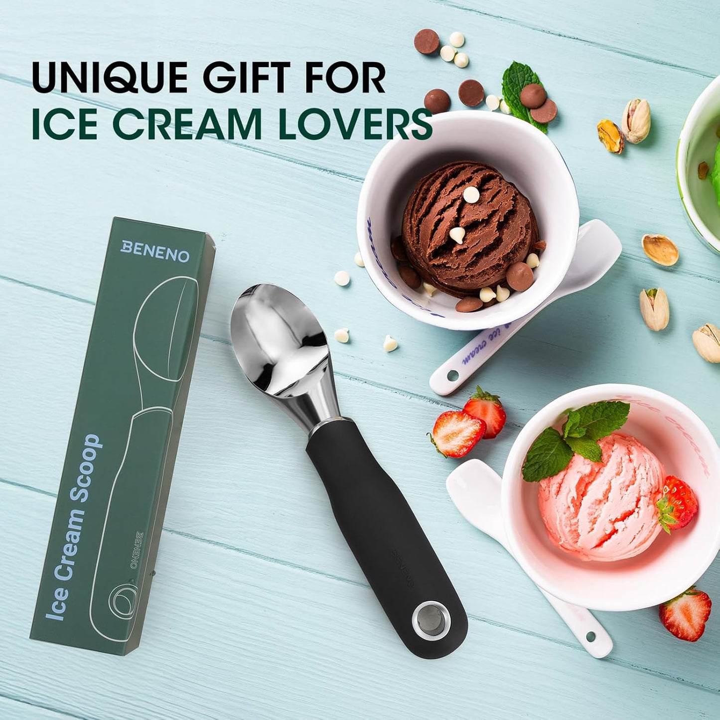 Heavy Duty Ice Cream Scoop - Upgraded Anti-Fracture Design, Comfortable Grip Long Handle, Effortless Scooping & Dishwasher Safe, Black