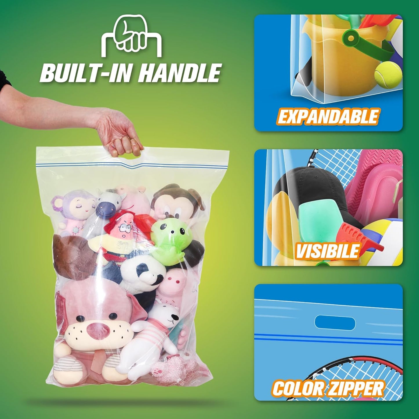 25 Gallon Jumbo Storage Bags, 35” X 24” Resealable Clear Bags with Handle, Extra Large XL Heavy Duty for Clothes Pillow Travel Moving, Pack of 3