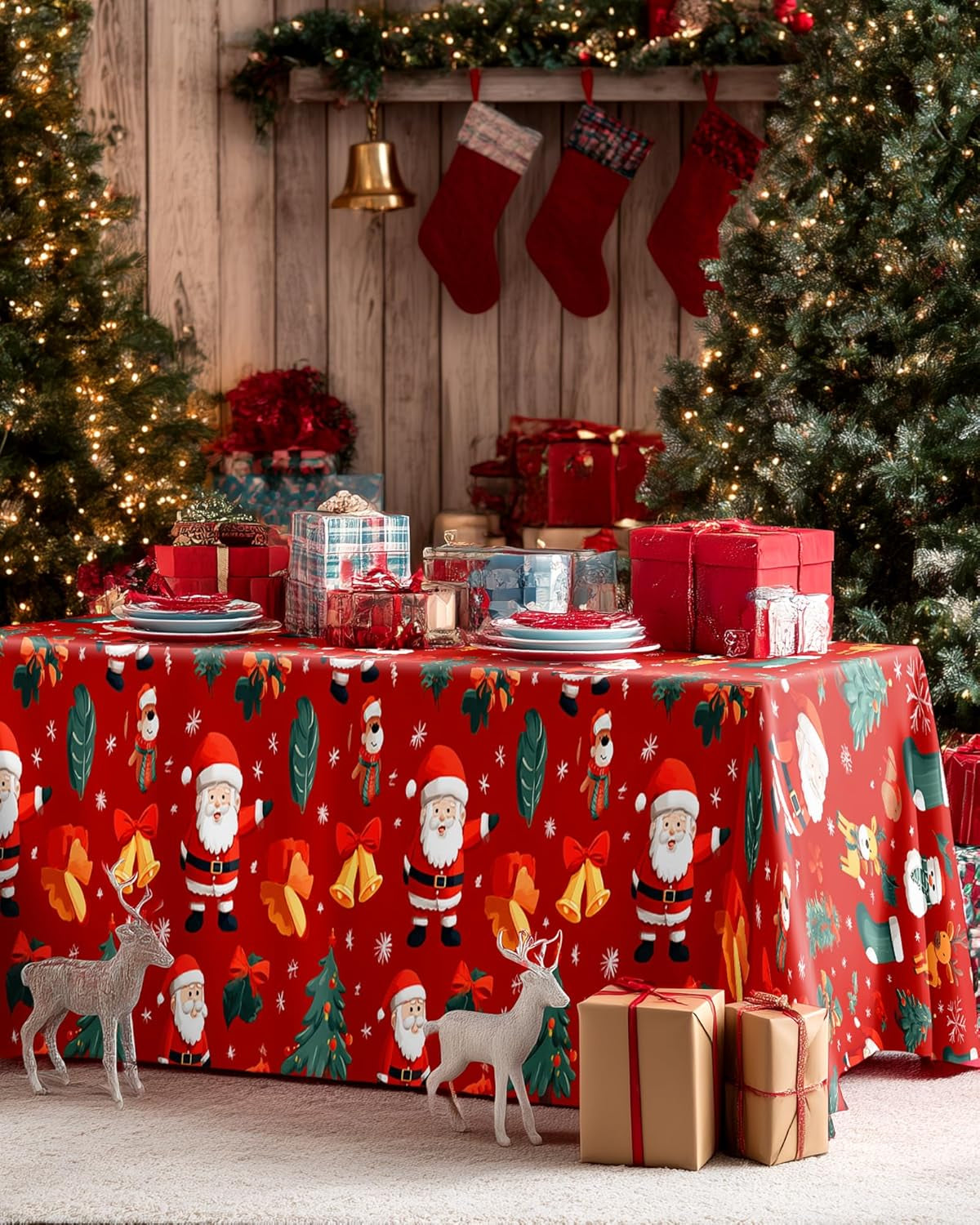 Plastic Table Cloth Disposable 10 Pack, 54 X 108 Inch Table Cloths for Parties, Decorative Tablecloths for Rectangle Tables, Christmas Tablecloth Plastic, Leakproof & Sturdy, Christmas Red