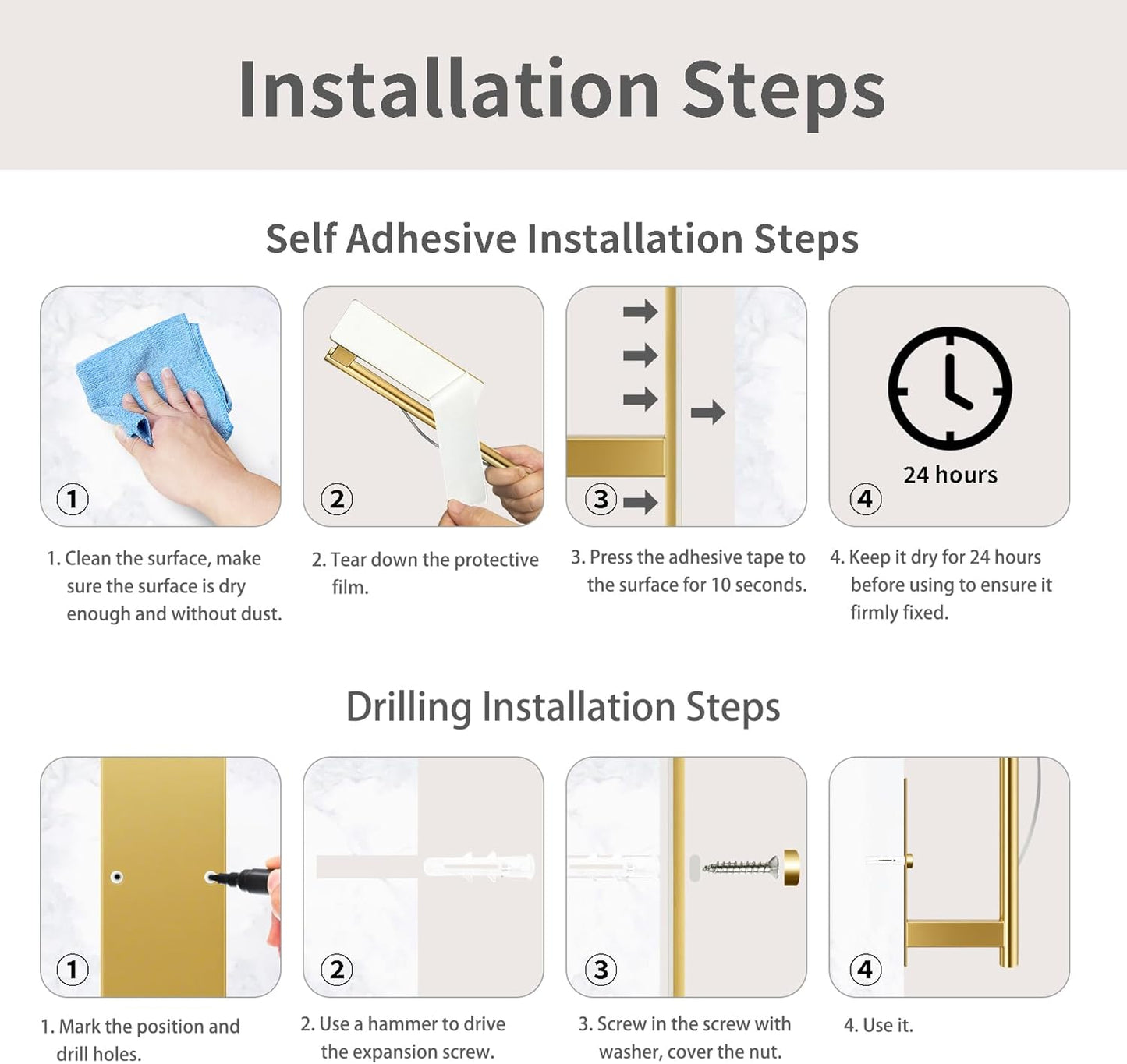 Paper Towel Holder under Cabinet, Single Hand Operable Tearing off Paper Towels with Damping Effect, Both Available in Adhesive and Screws, Stainless Steel (Gold)