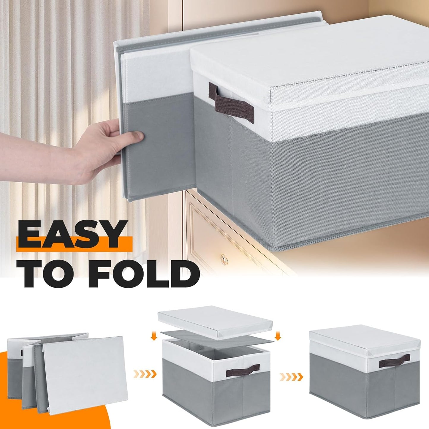 Large Storage Baskets Bins with Lids 4 Pack, Storage Baskets for Organizing Shelves Nursery Bedroom, Home Closet Organizers Cubes for Clothes Toys Blanket - Stackable & Sturdy -14X10X9.5