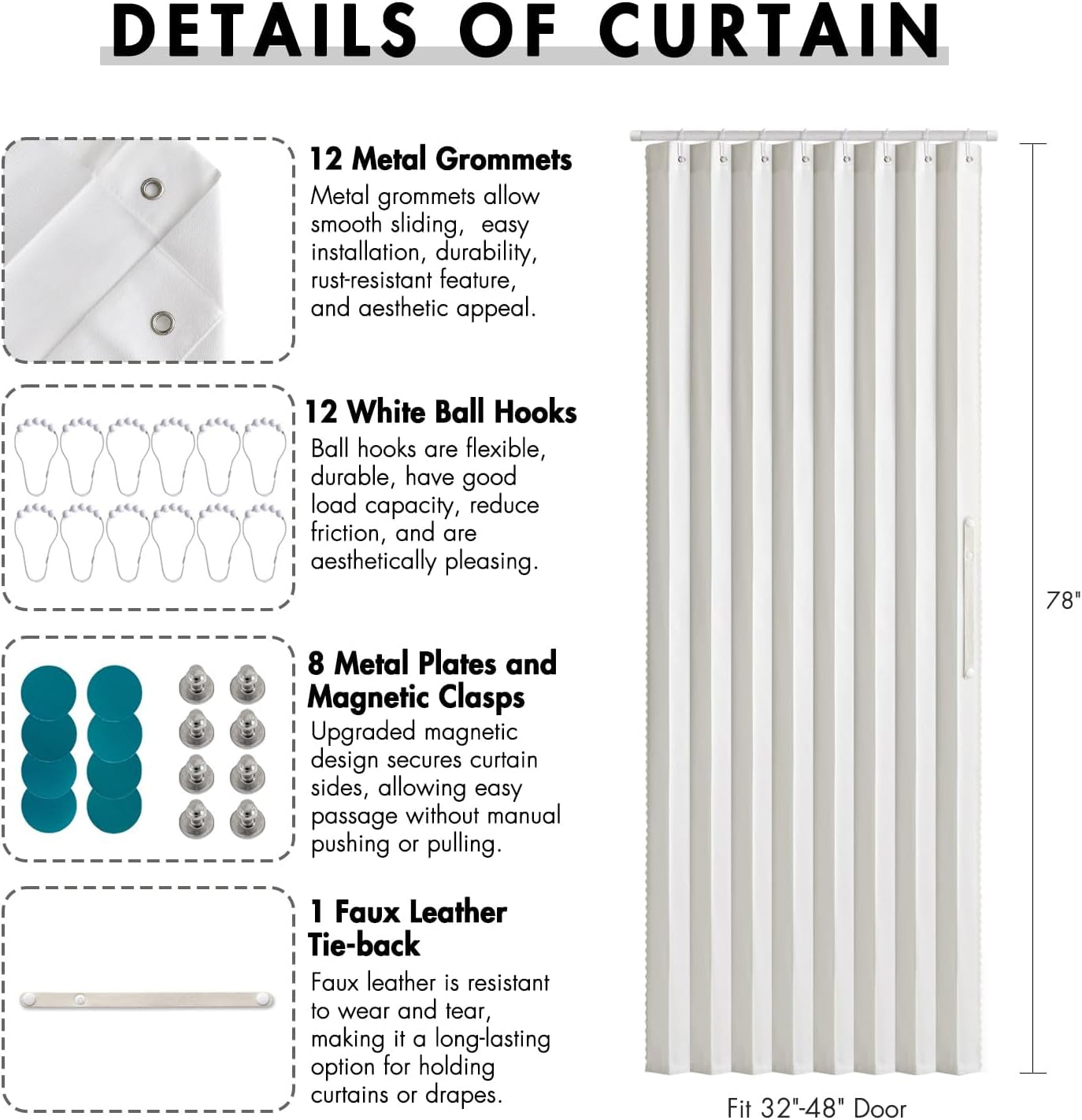 Accordion Folding Door Curtains for Doorways - Laundry Room and Bedroom Room Divider - White, 52" x 78", Single Panel