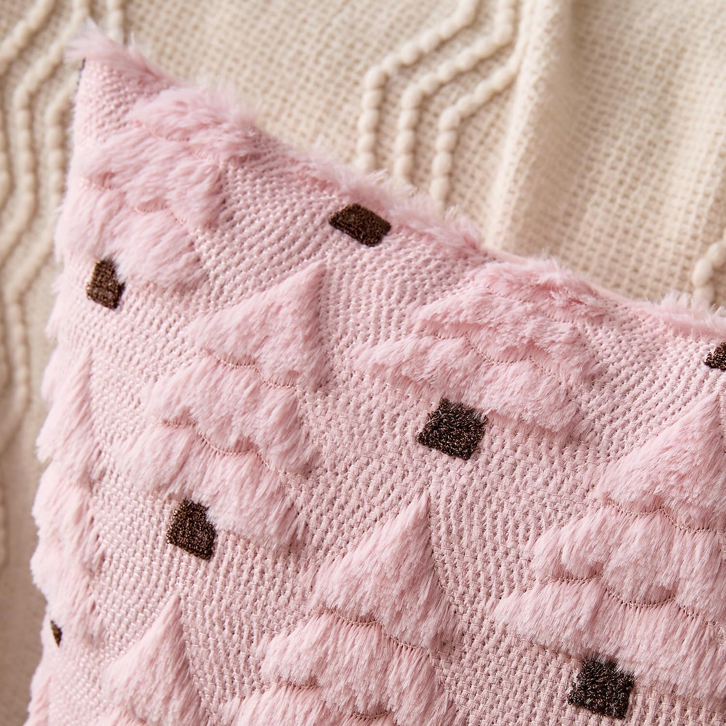 Christmas Tree Decorative Pillow Covers Faux Fur Wool Throw Pillows Soft Plush Cushion Covers Set of 2 Xmas Home Decor Winter Holiday for Sofa Couch Livingroom Bed 18X18 Inch Pink