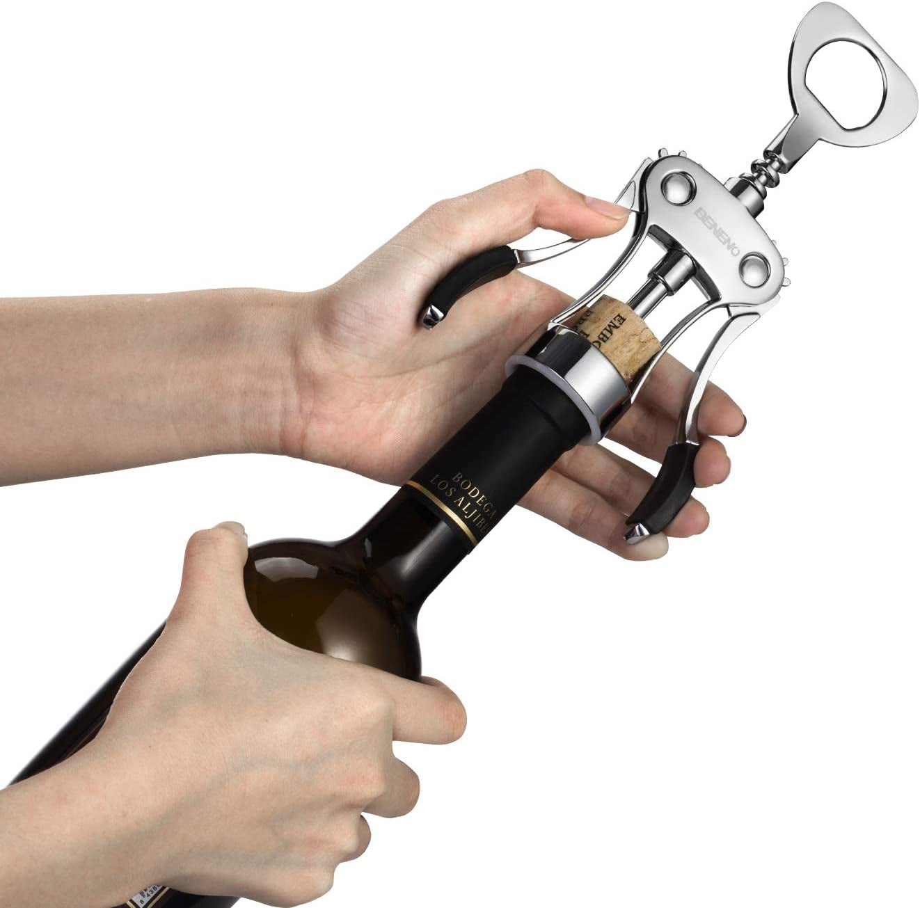 Wine Opener, Zinc Alloy Premium Wing Corkscrew with Multifunctional Bottles Opener, Sharp Wine Corkscrew with Ergonomic Non-Slip Wing Handle, Upgrade